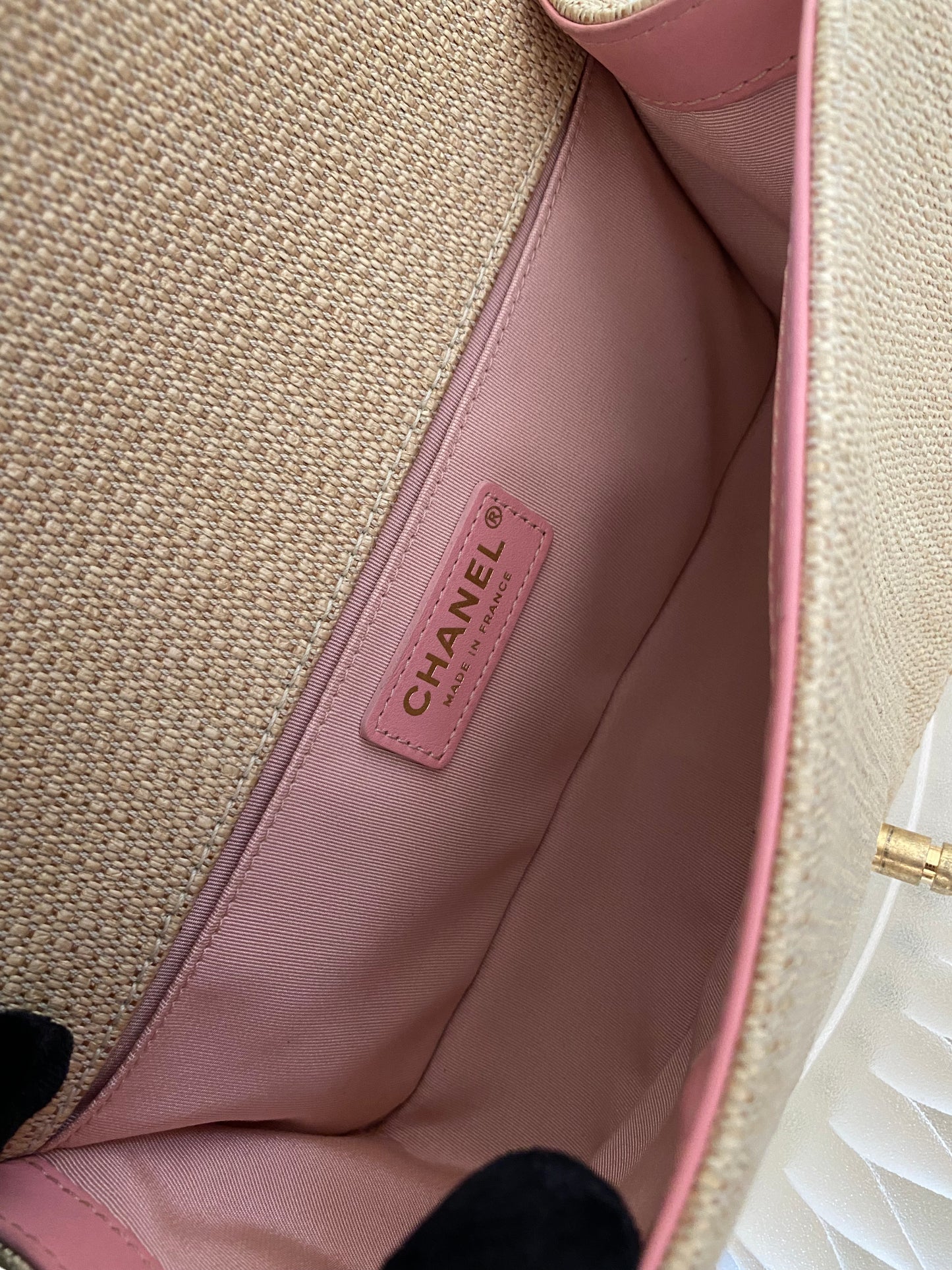 Chanel Leboy Old Medium Chevron Raffia & Leather in Beige/Pink w/ARGHW