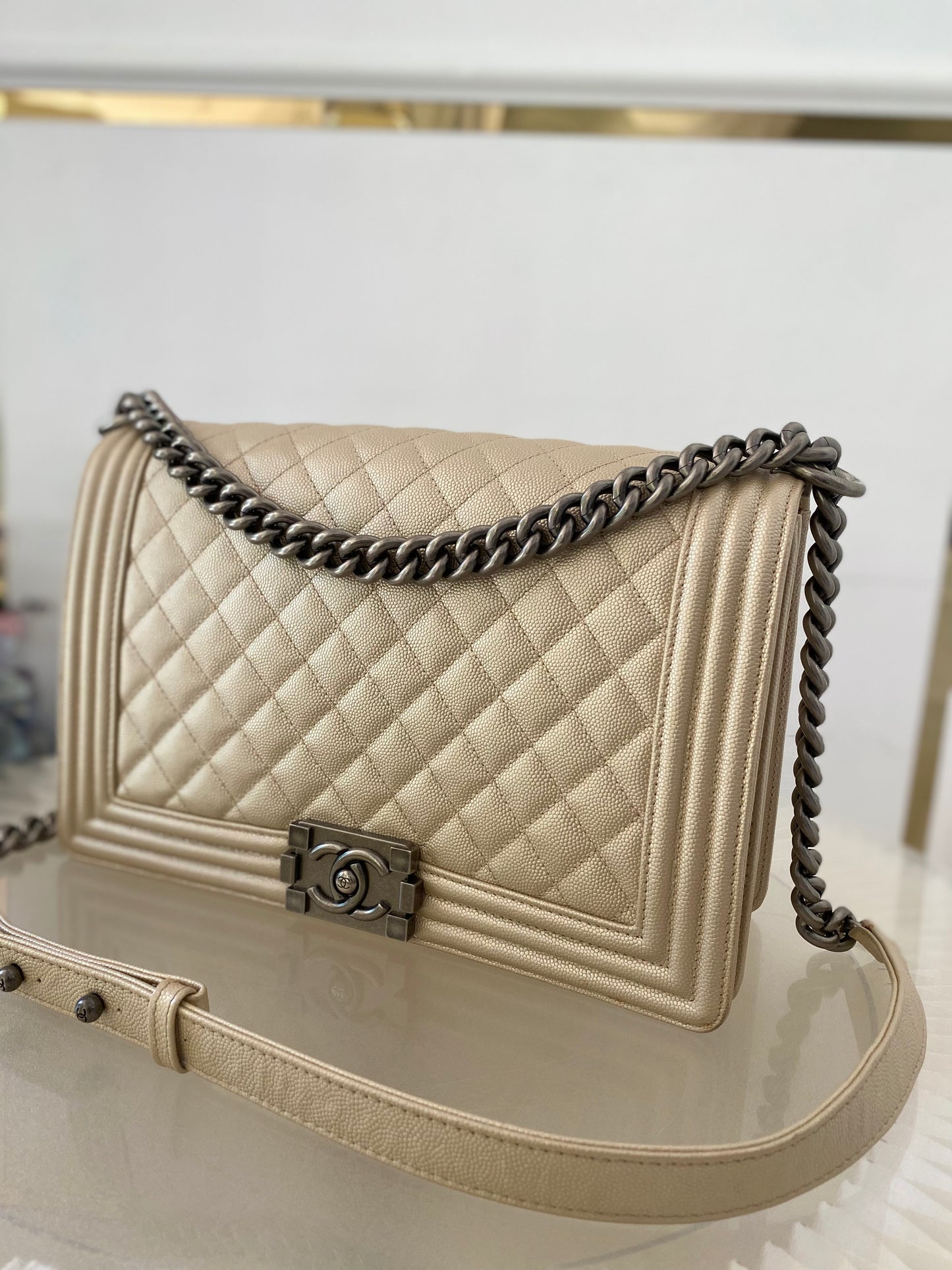 Chanel Leboy New Medium Metallic Caviar Ruthenium Hardware
