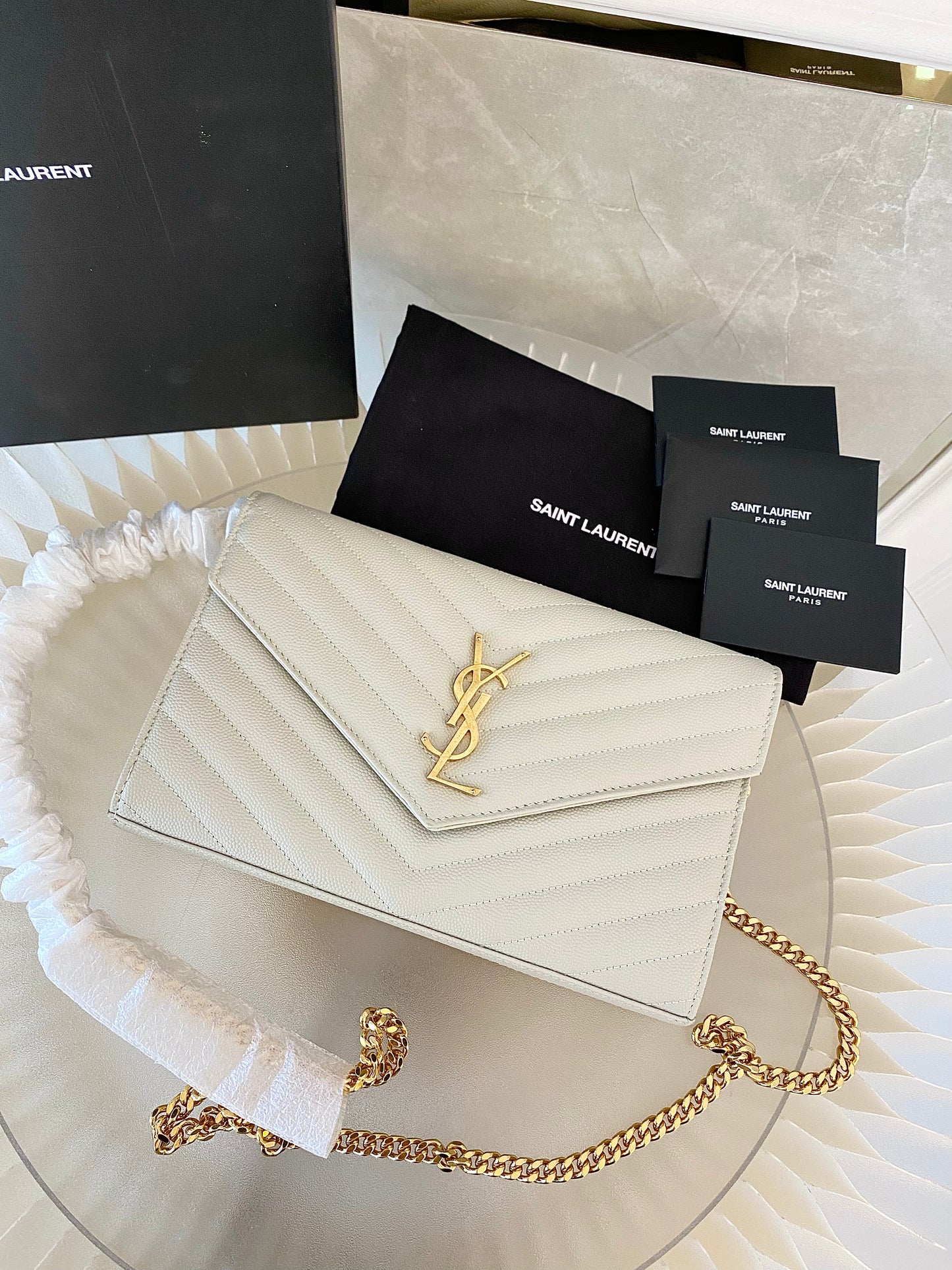 YVES SAINT LAURENT Cassandre Metelasse Envelope WOC GHW