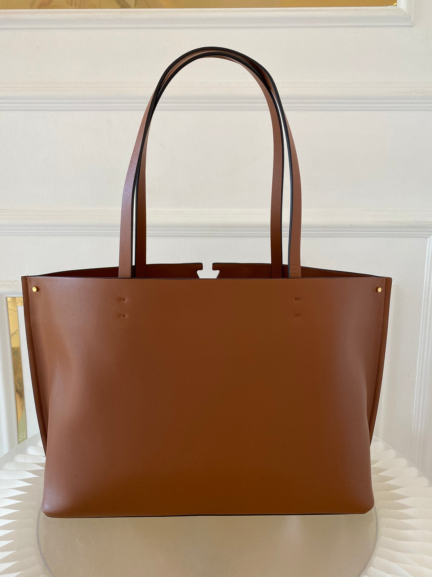 VLTN Fill Me Cognac Brown Calfskin Leather Tote Bag