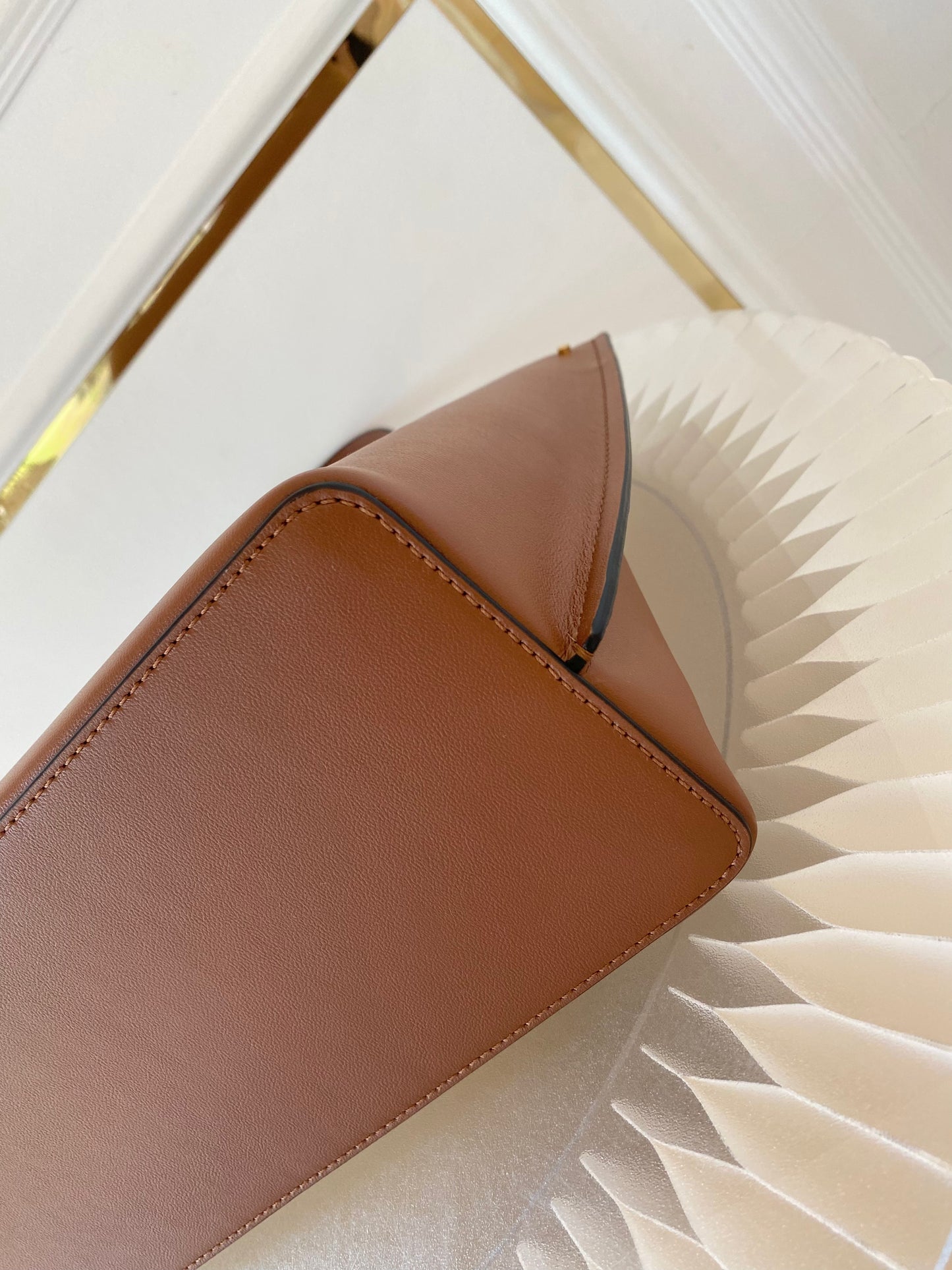 VLTN Fill Me Cognac Brown Calfskin Leather Tote Bag