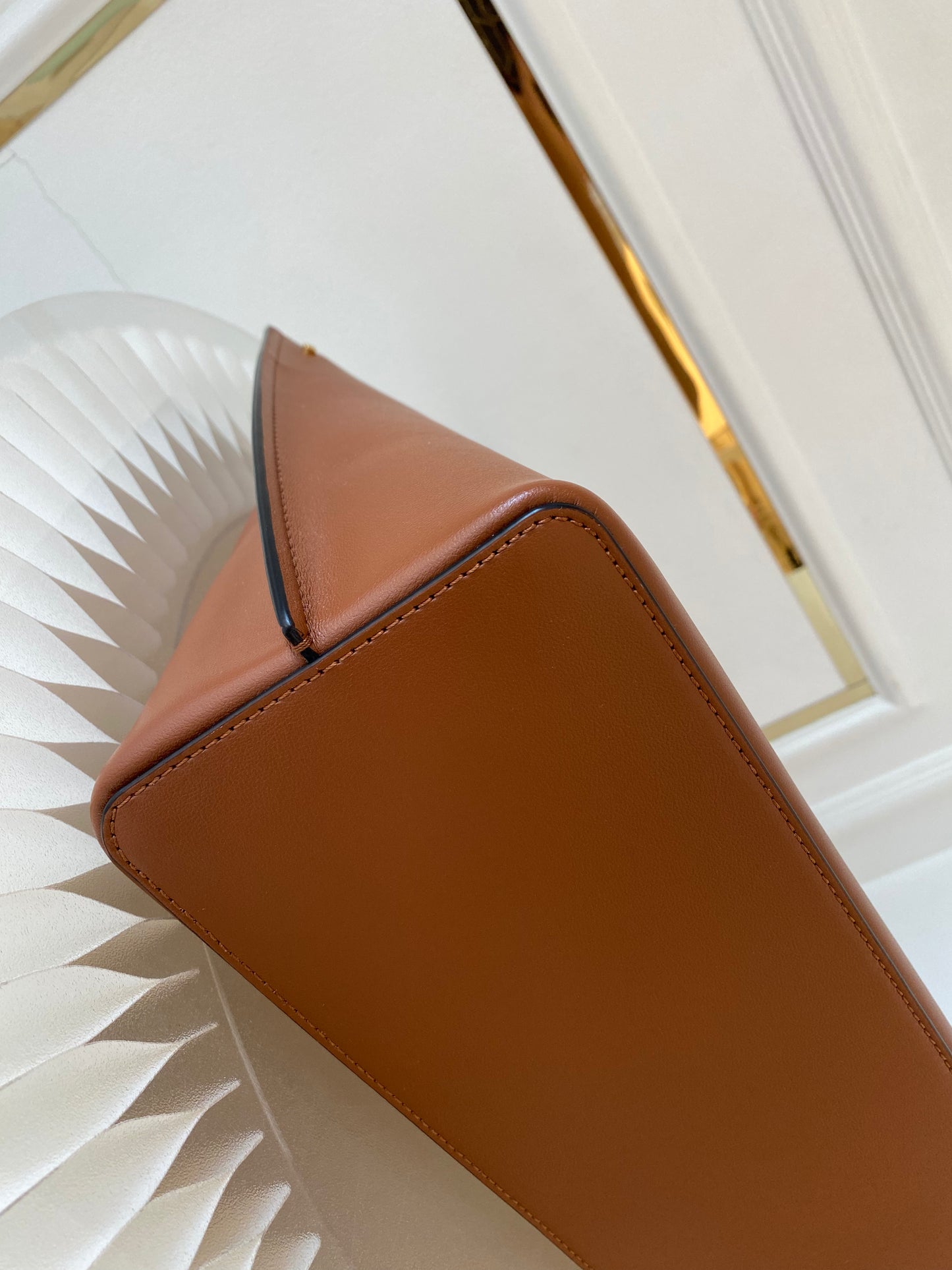 VLTN Fill Me Cognac Brown Calfskin Leather Tote Bag