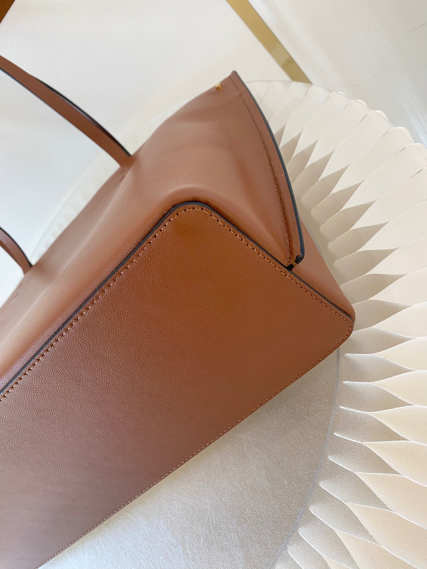 VLTN Fill Me Cognac Brown Calfskin Leather Tote Bag