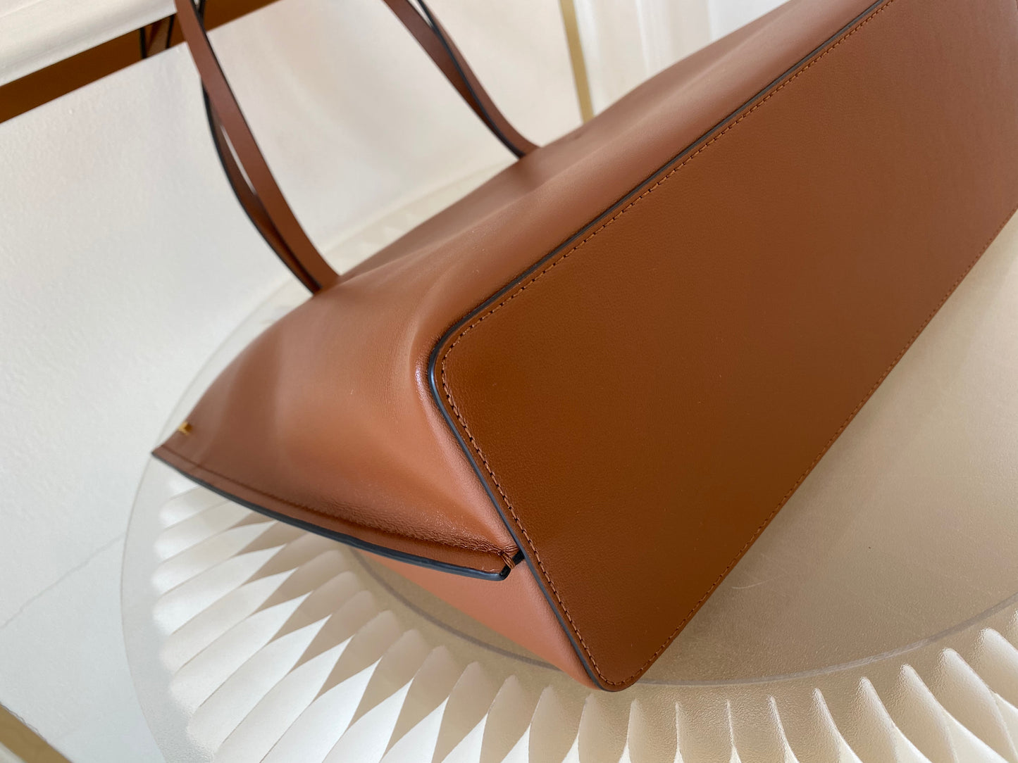VLTN Fill Me Cognac Brown Calfskin Leather Tote Bag