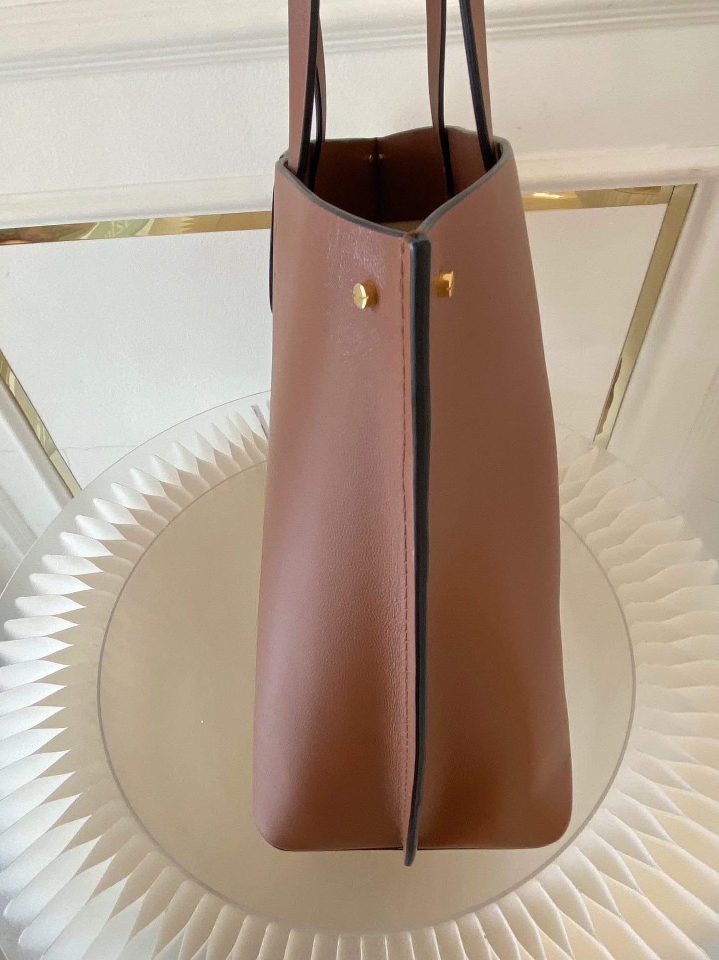 VLTN Fill Me Cognac Brown Calfskin Leather Tote Bag