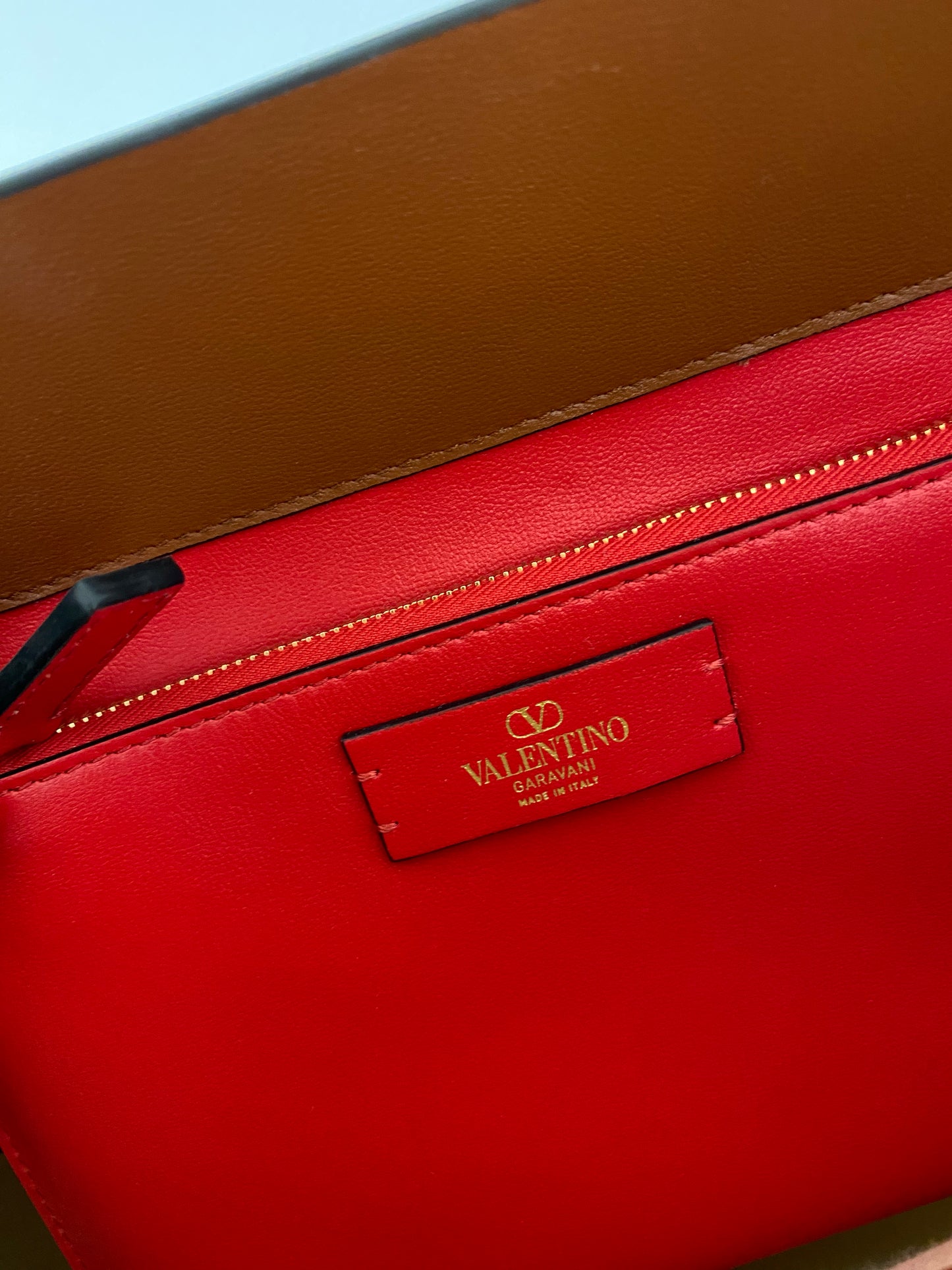 VLTN Fill Me Cognac Brown Calfskin Leather Tote Bag
