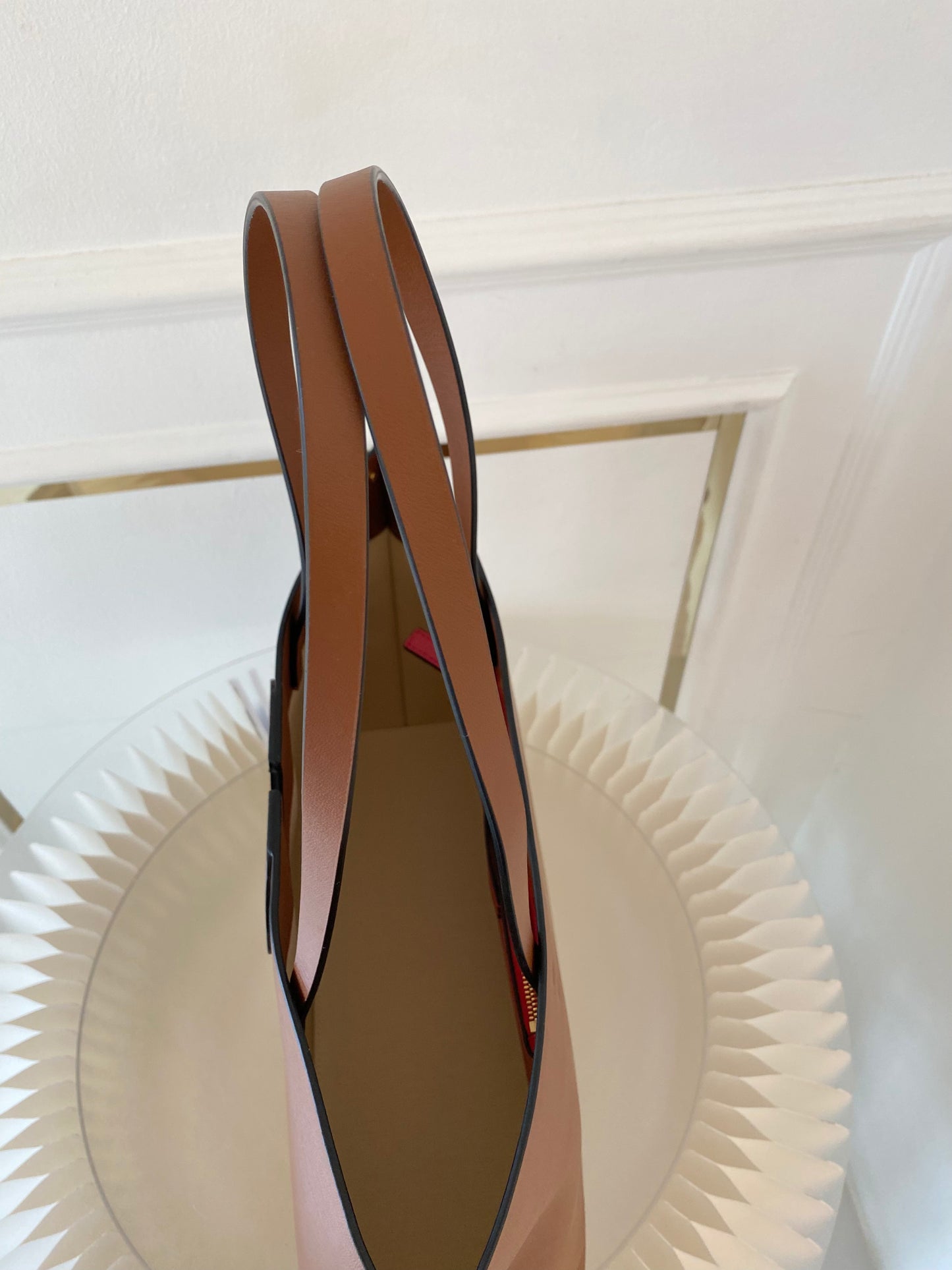 VLTN Fill Me Cognac Brown Calfskin Leather Tote Bag