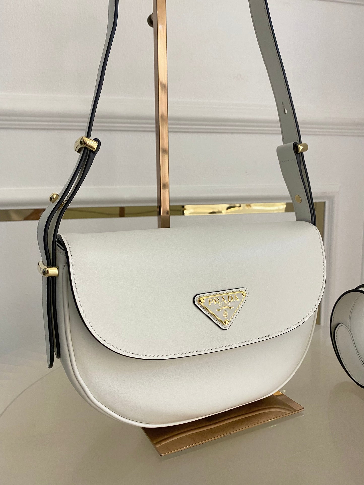 PRADA Arqué Leather Flap Bag
