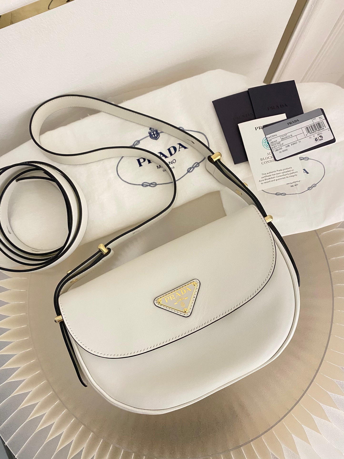 PRADA Arqué Leather Flap Bag