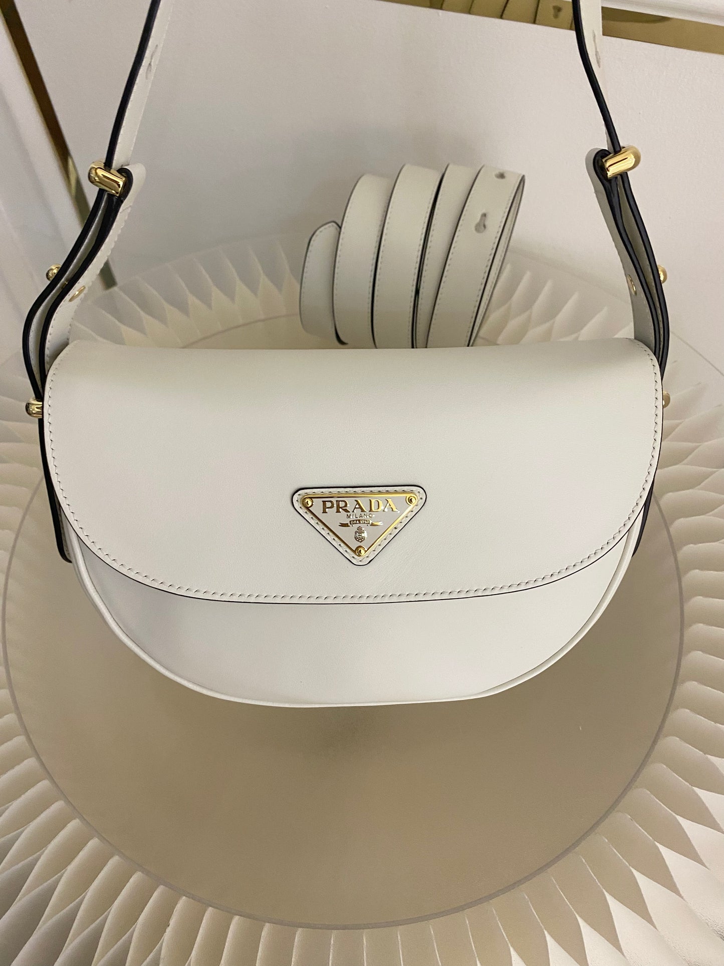 PRADA Arqué Leather Flap Bag