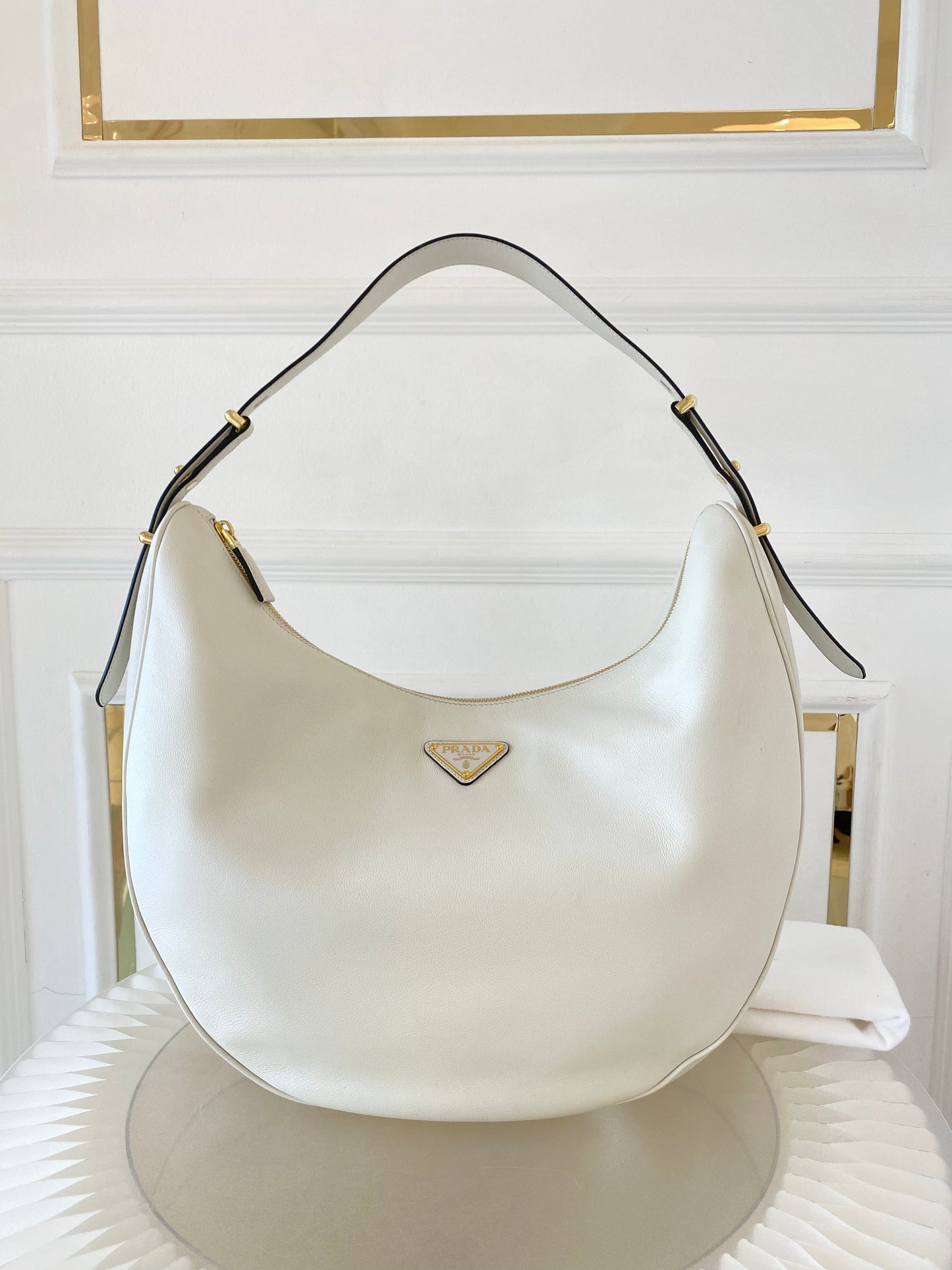 PRADA Arqué Leather Large Shoulder Bag