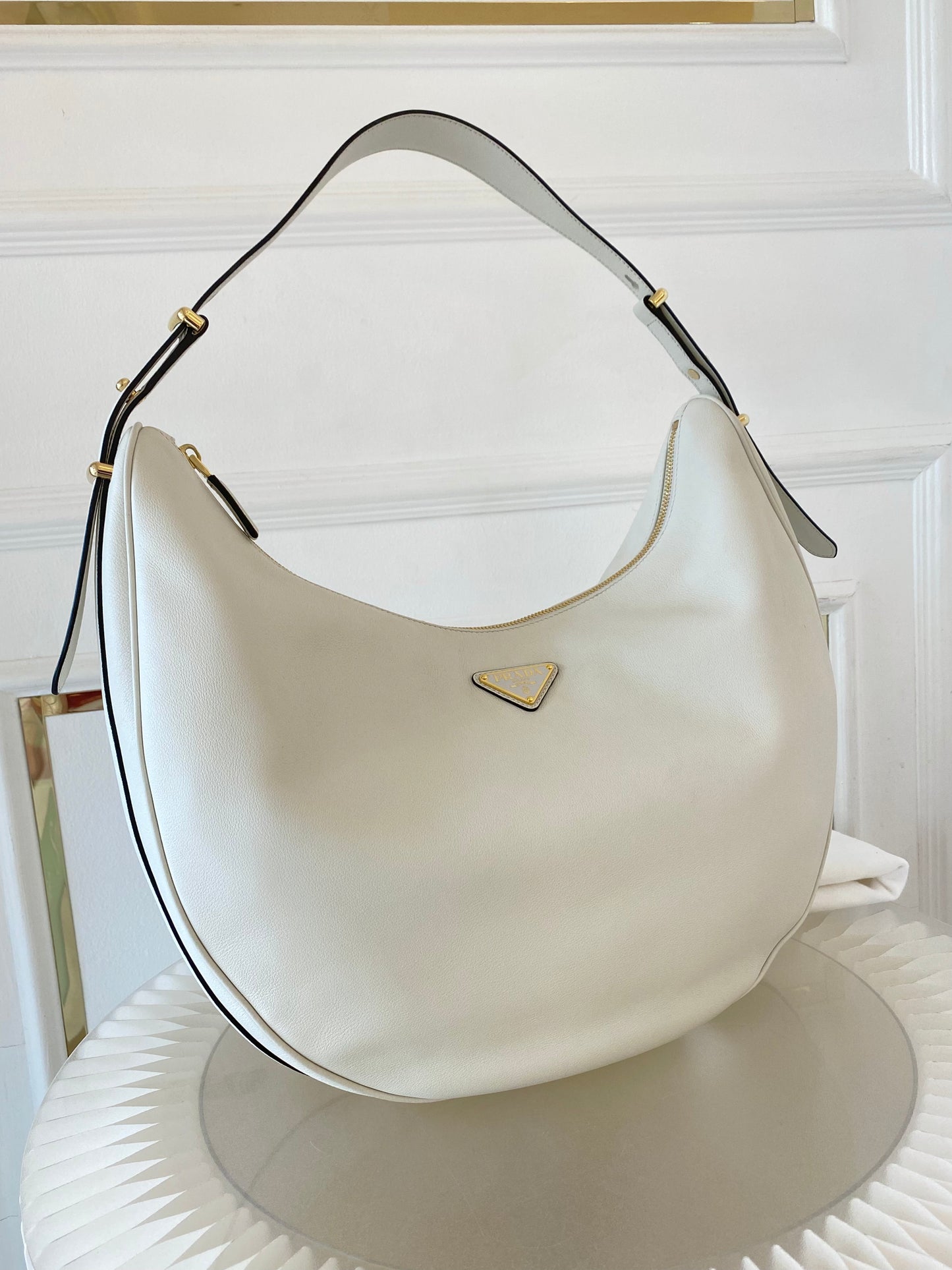 PRADA Arqué Leather Large Shoulder Bag