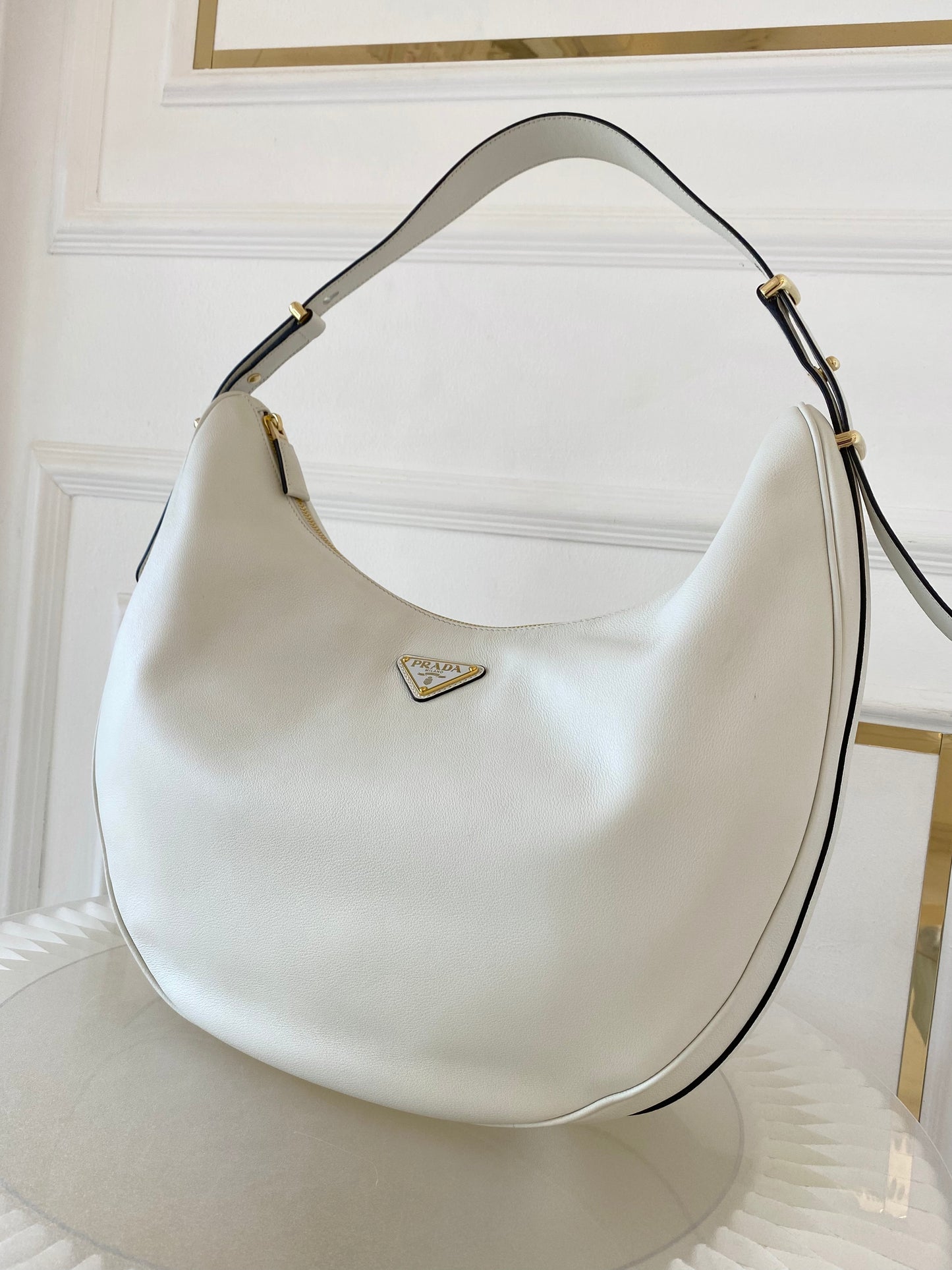 PRADA Arqué Leather Large Shoulder Bag