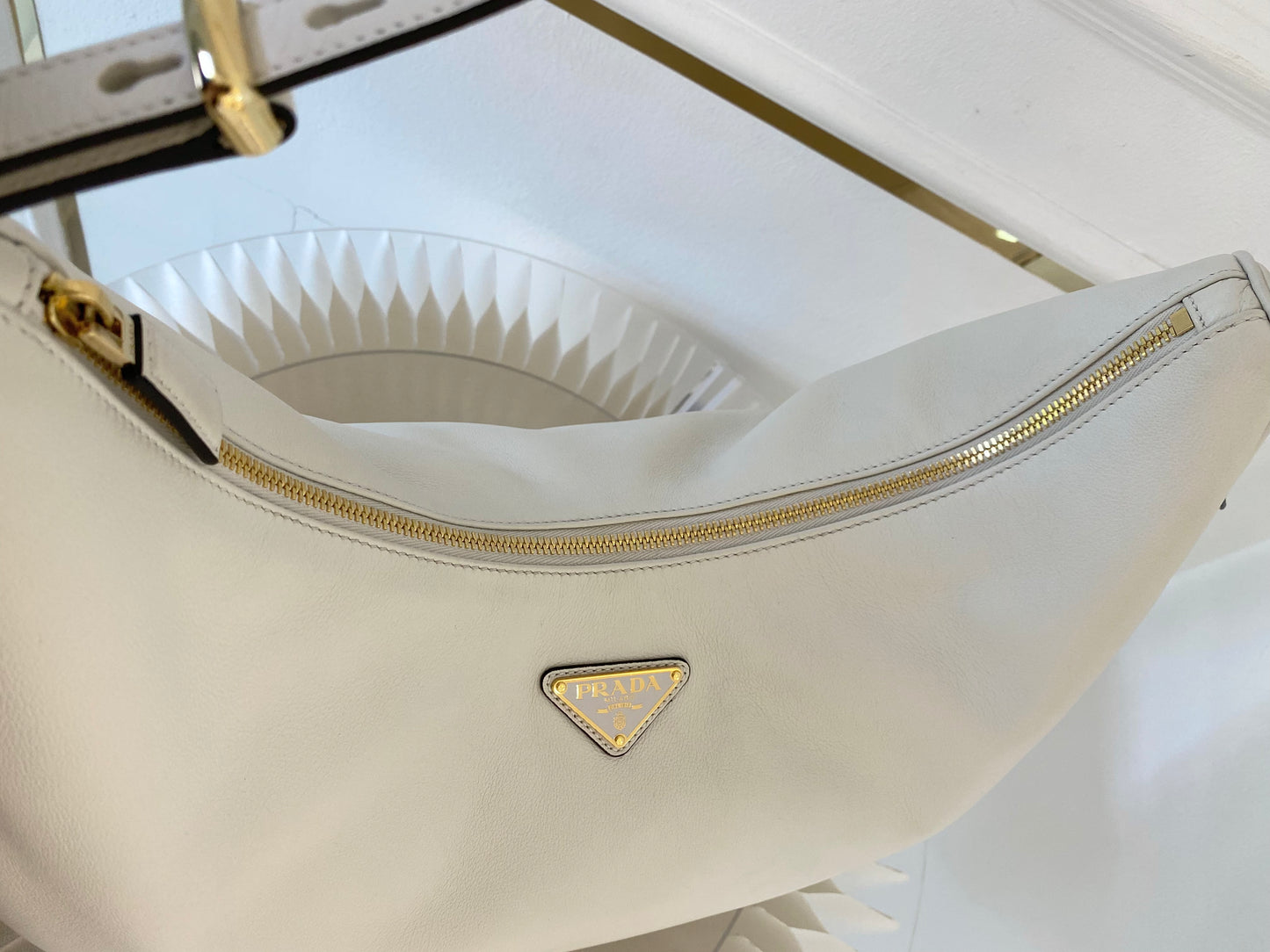 PRADA Arqué Leather Large Shoulder Bag