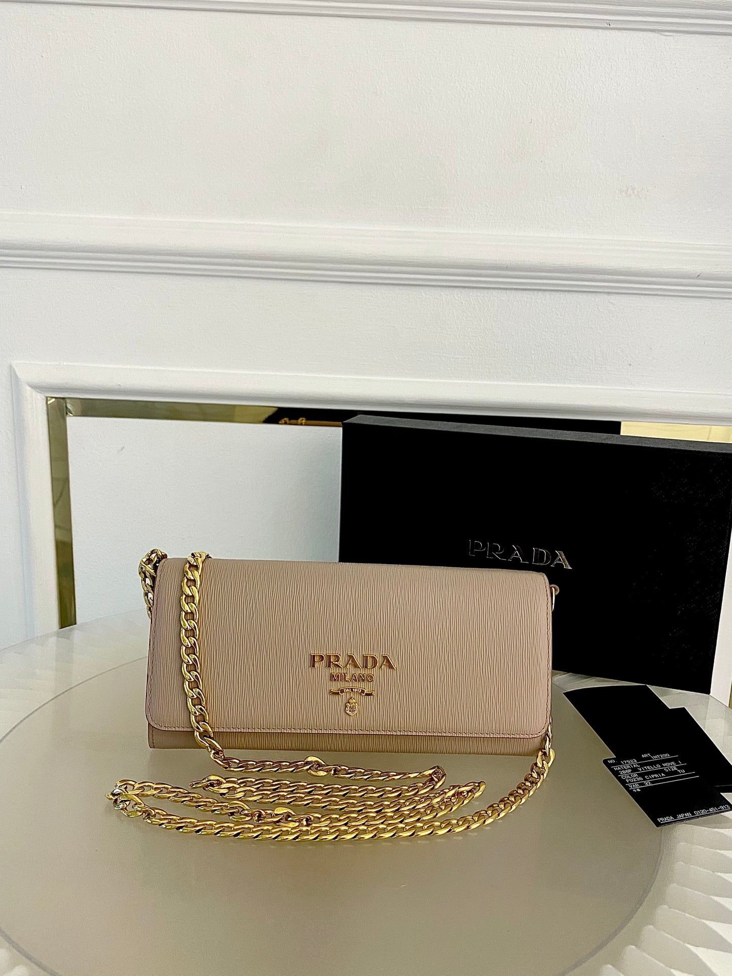 Prada Vitello Move WOC GHW in Beige