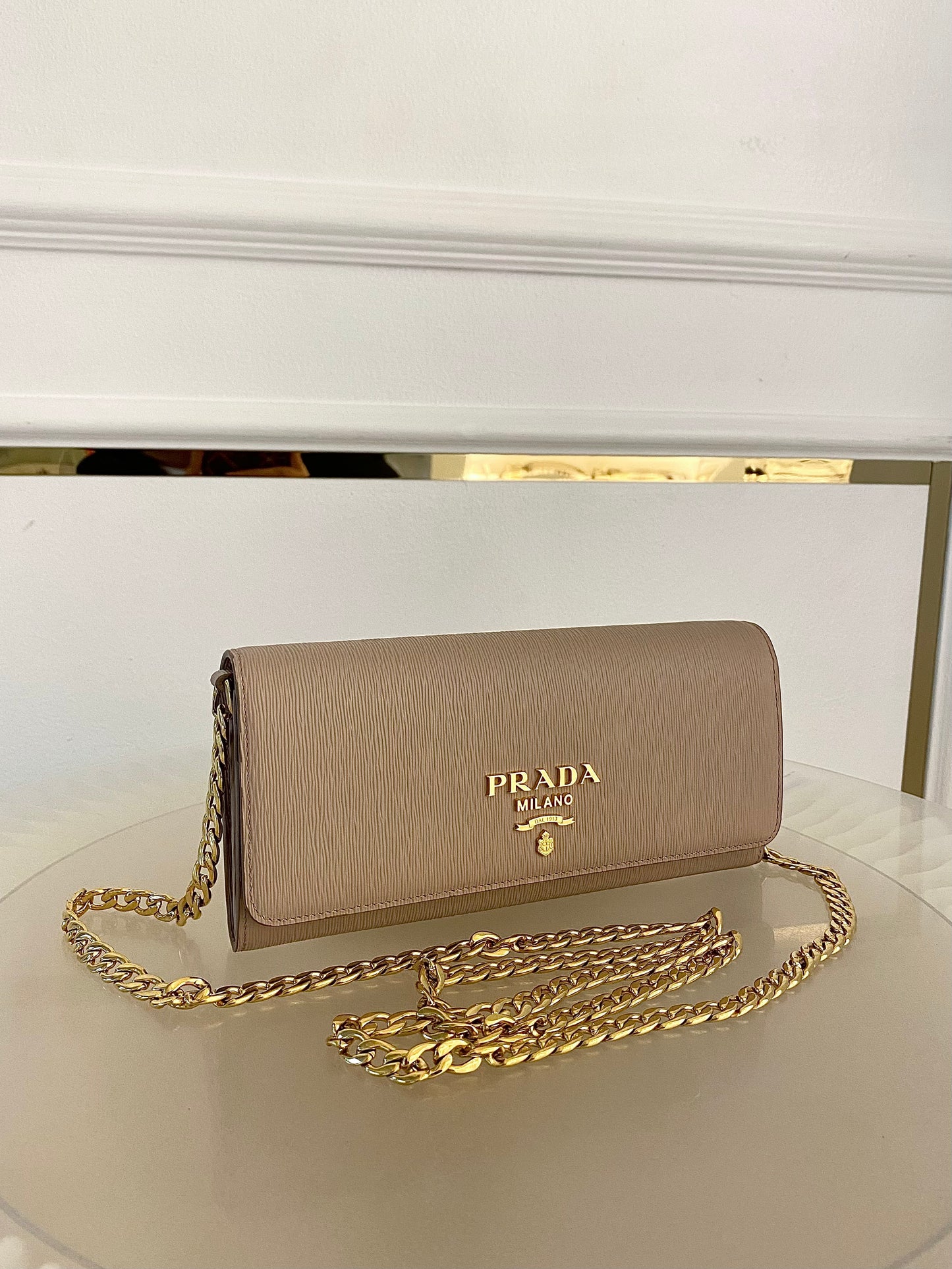 Prada Vitello Move WOC GHW in Beige