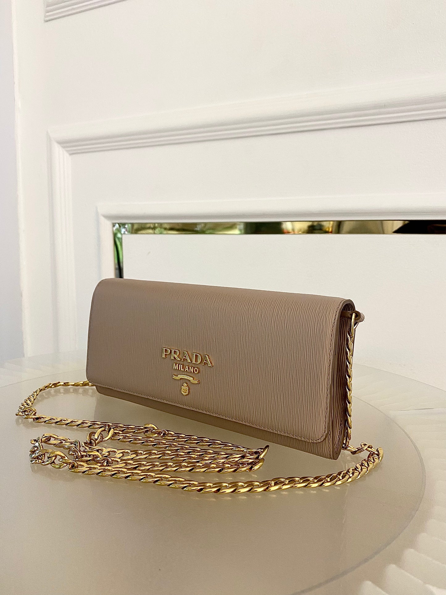 Prada Vitello Move WOC GHW in Beige