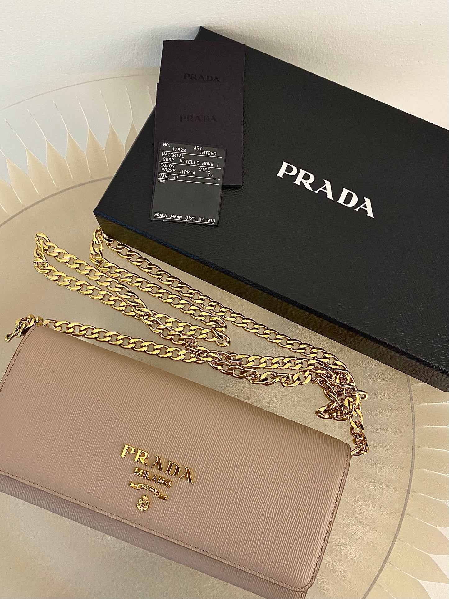 Prada Vitello Move WOC GHW in Beige