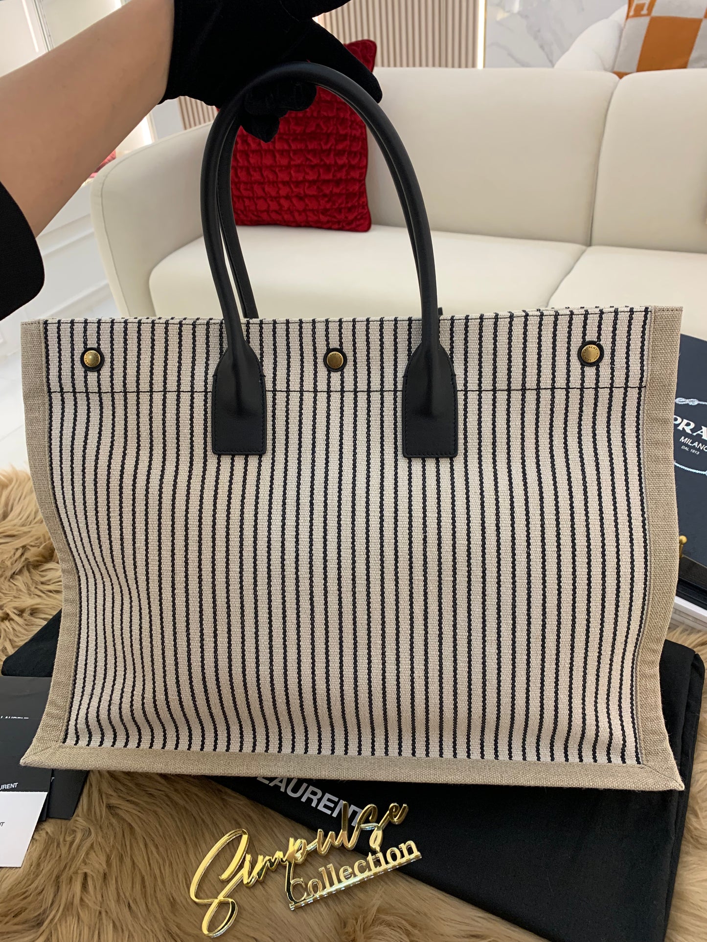 YSL Rive Gauche Large Tote Bag Stripe