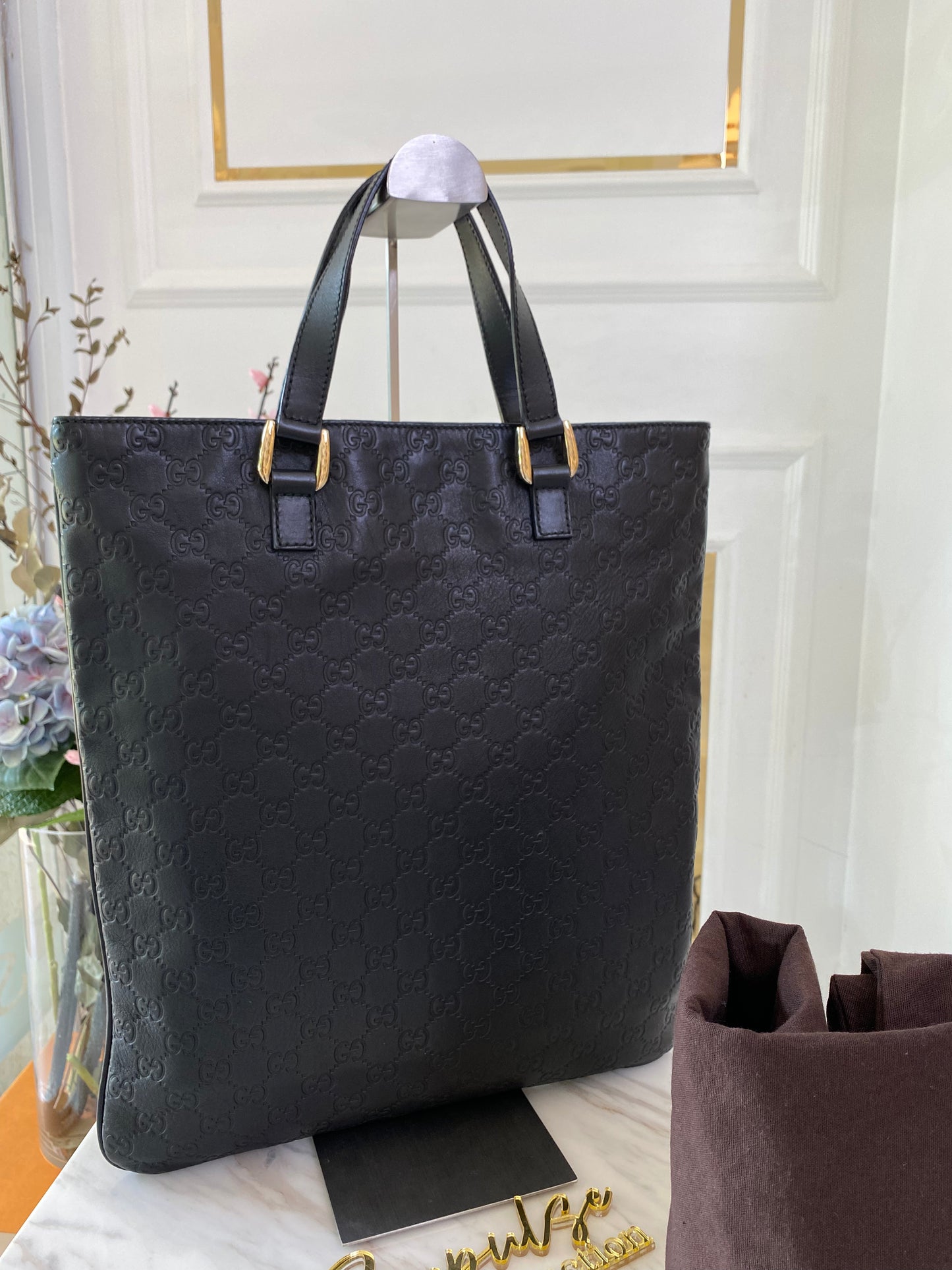 G Calfskin Canvas Mono Flat Vertical Tote