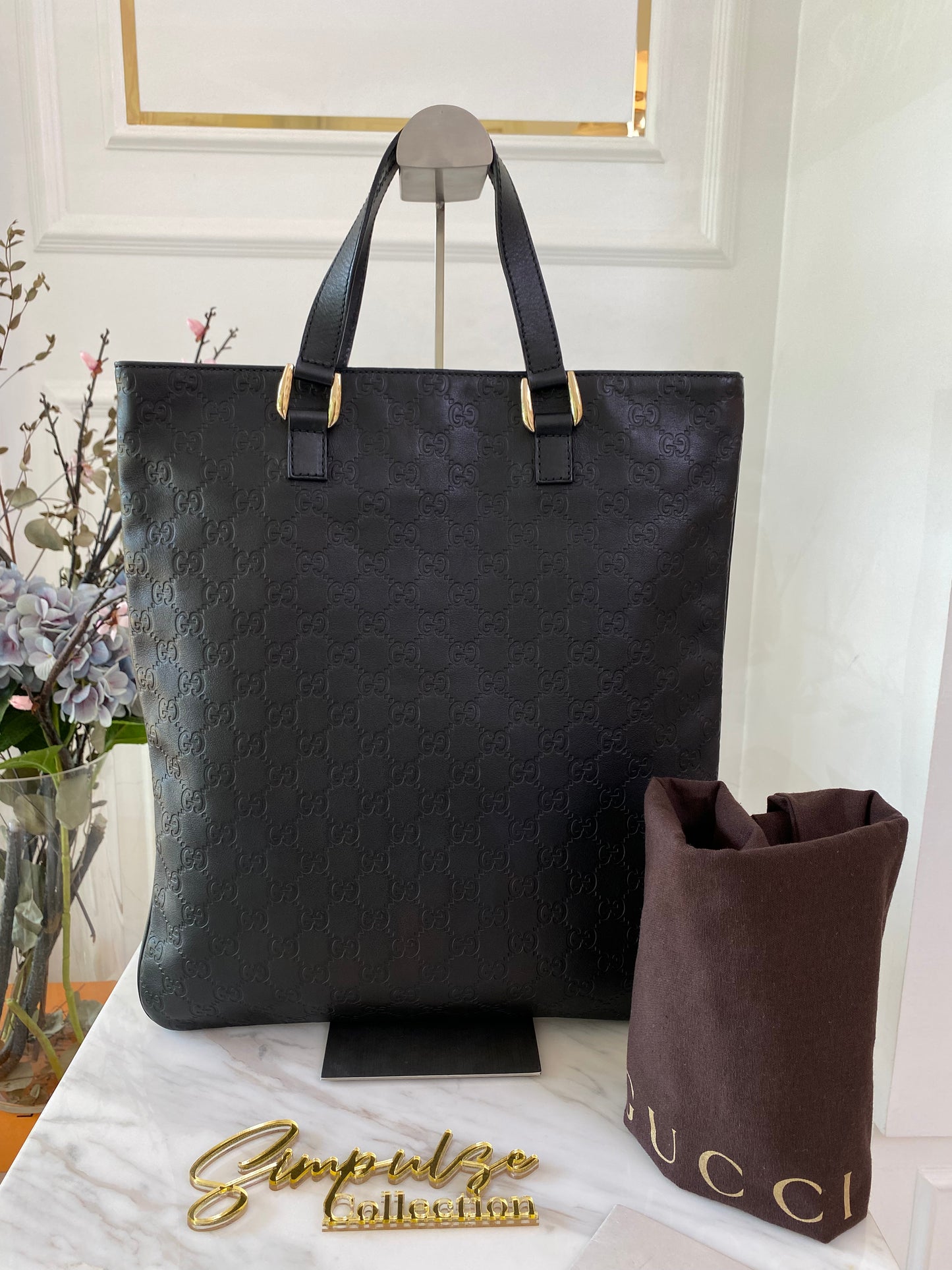 G Calfskin Canvas Mono Flat Vertical Tote