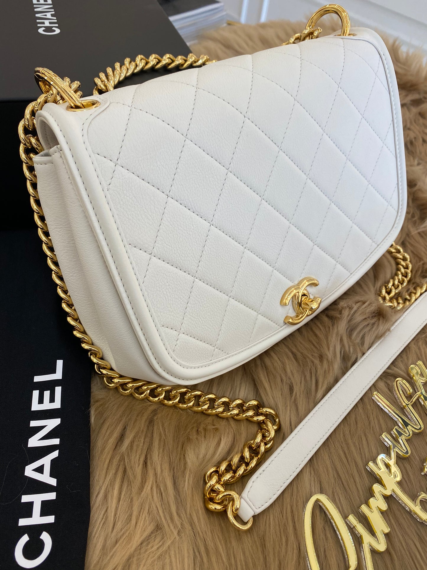 C Caviar Bag in White