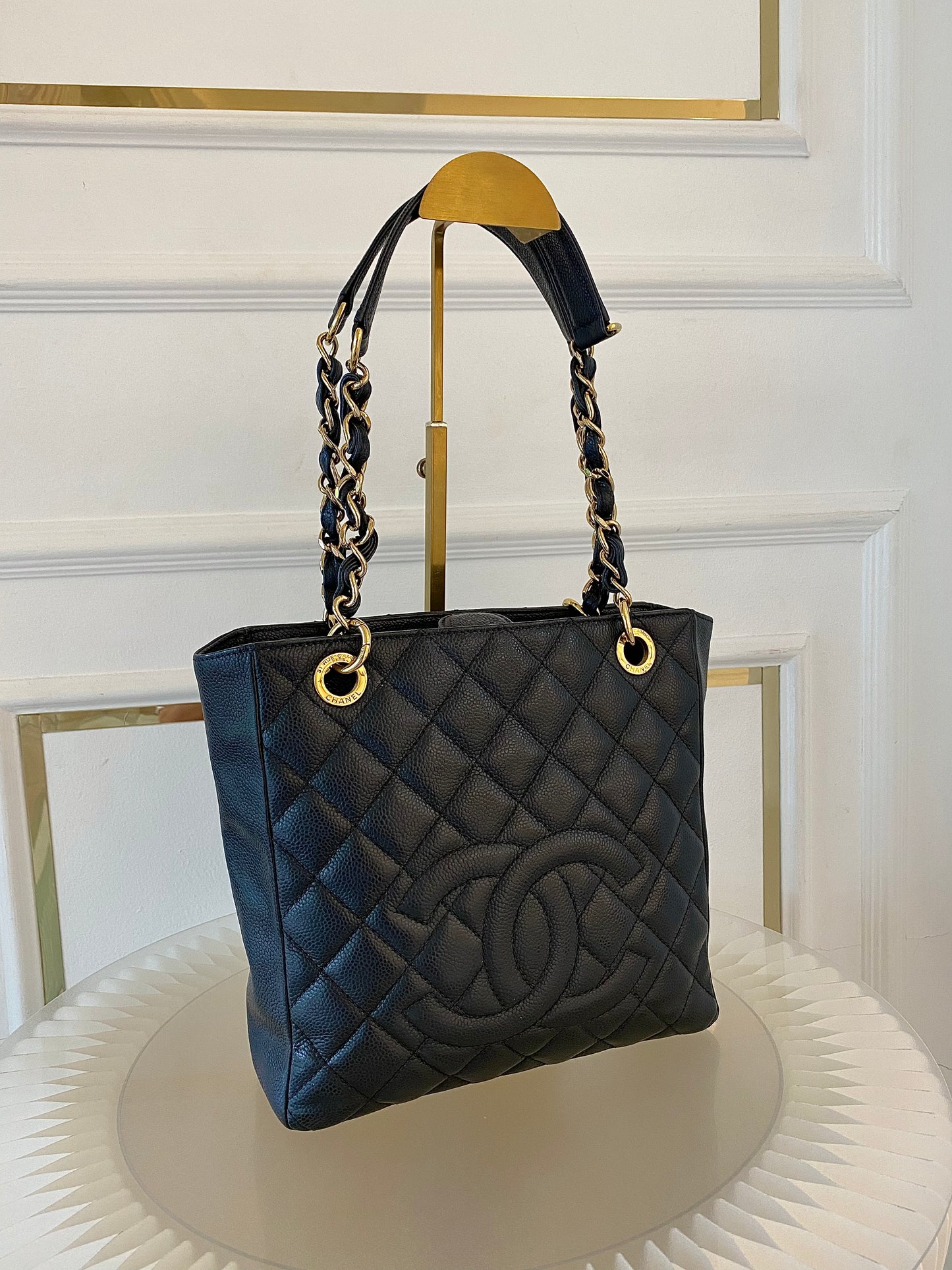 CHANEL Petite Shopping Tote Black Quilted Caviar