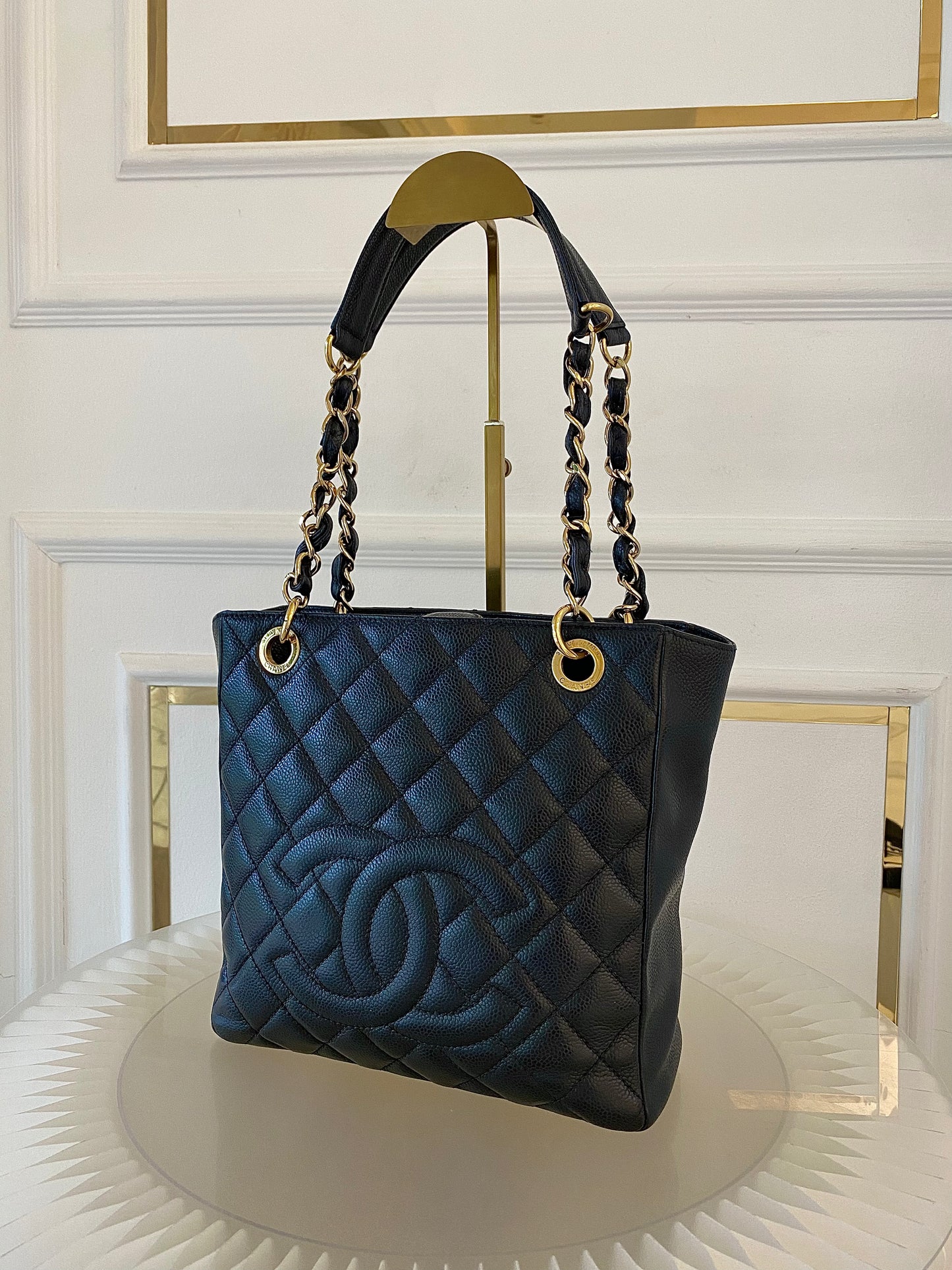 CHANEL Petite Shopping Tote Black Quilted Caviar