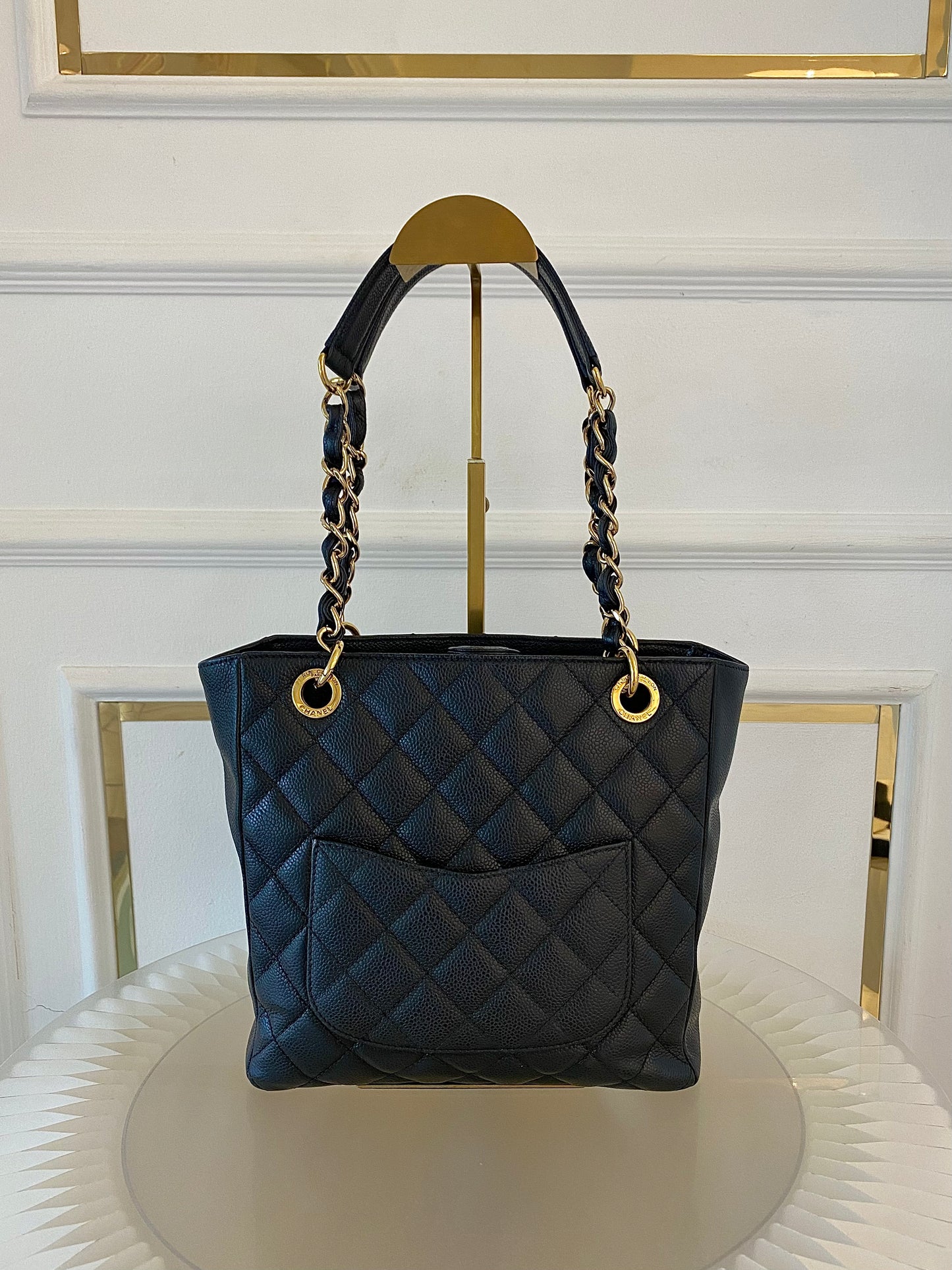 CHANEL Petite Shopping Tote Black Quilted Caviar