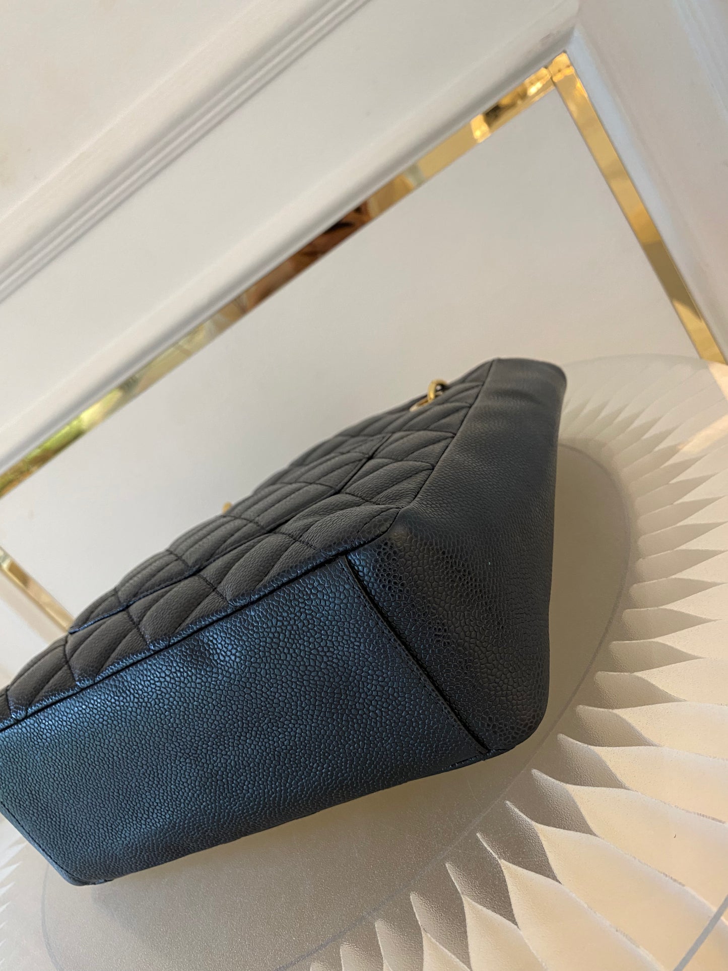 CHANEL Petite Shopping Tote Black Quilted Caviar