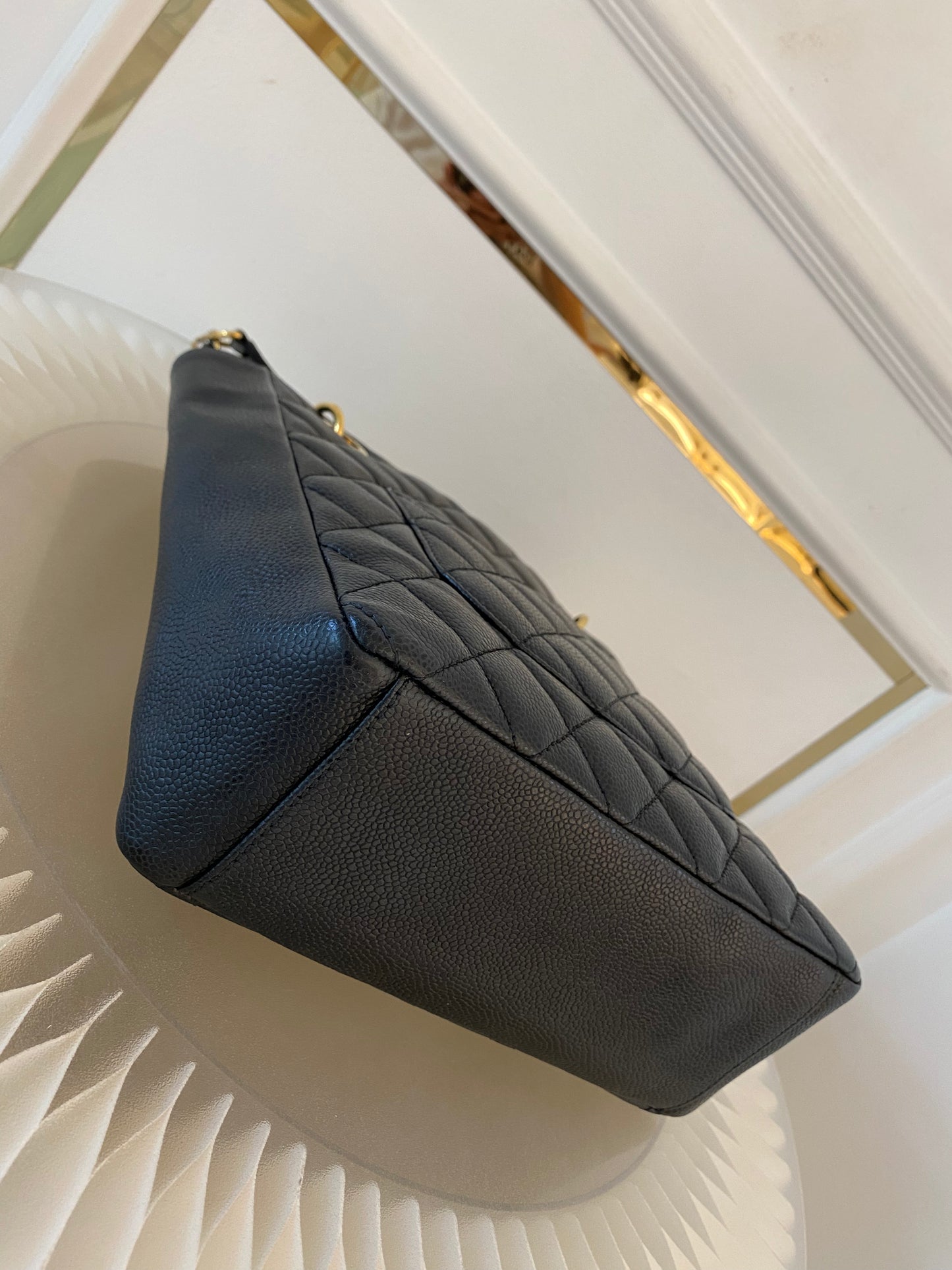 CHANEL Petite Shopping Tote Black Quilted Caviar