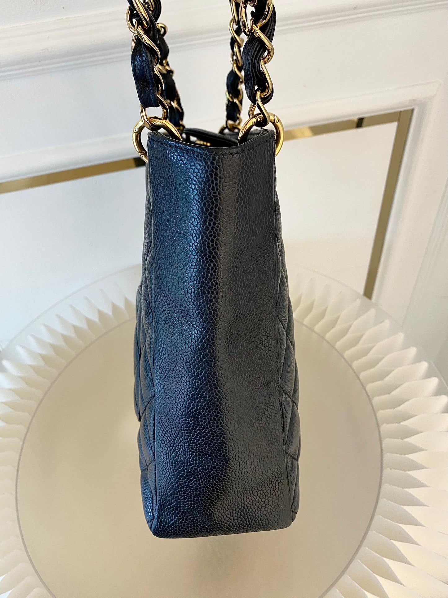 CHANEL Petite Shopping Tote Black Quilted Caviar