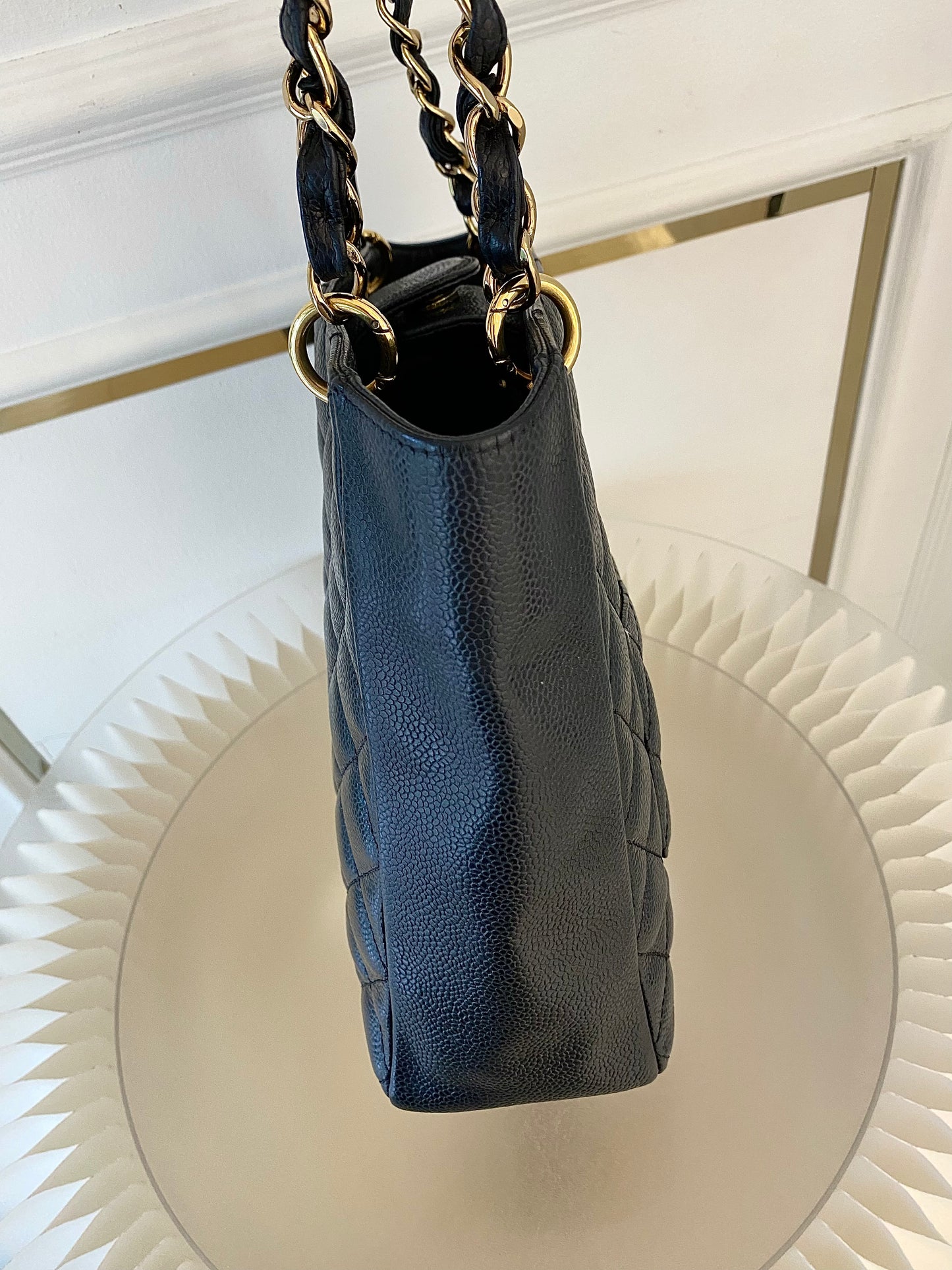 CHANEL Petite Shopping Tote Black Quilted Caviar