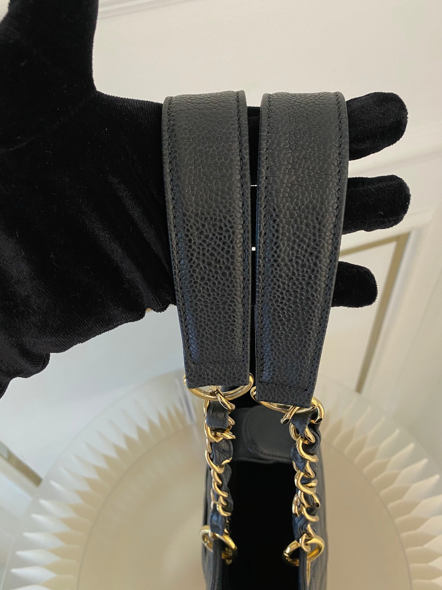 CHANEL Petite Shopping Tote Black Quilted Caviar