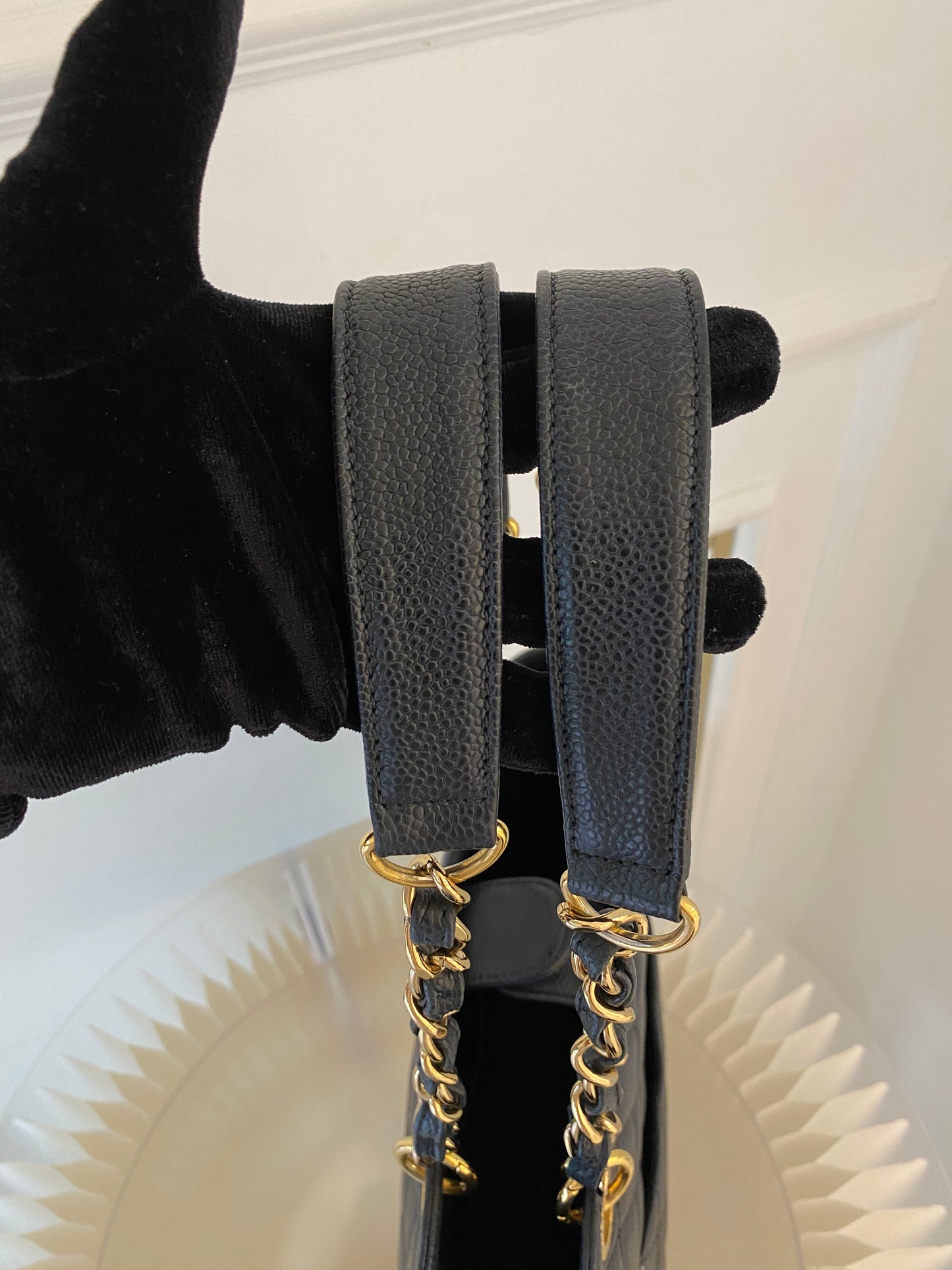 CHANEL Petite Shopping Tote Black Quilted Caviar