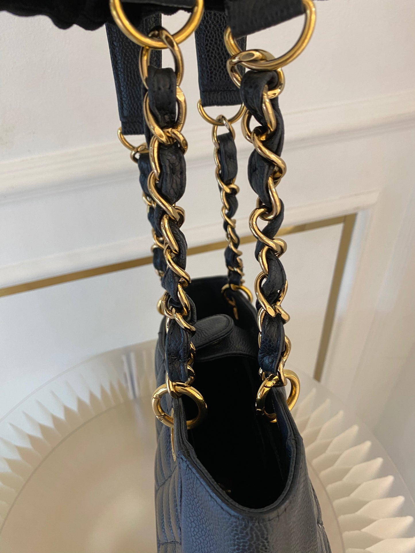 CHANEL Petite Shopping Tote Black Quilted Caviar