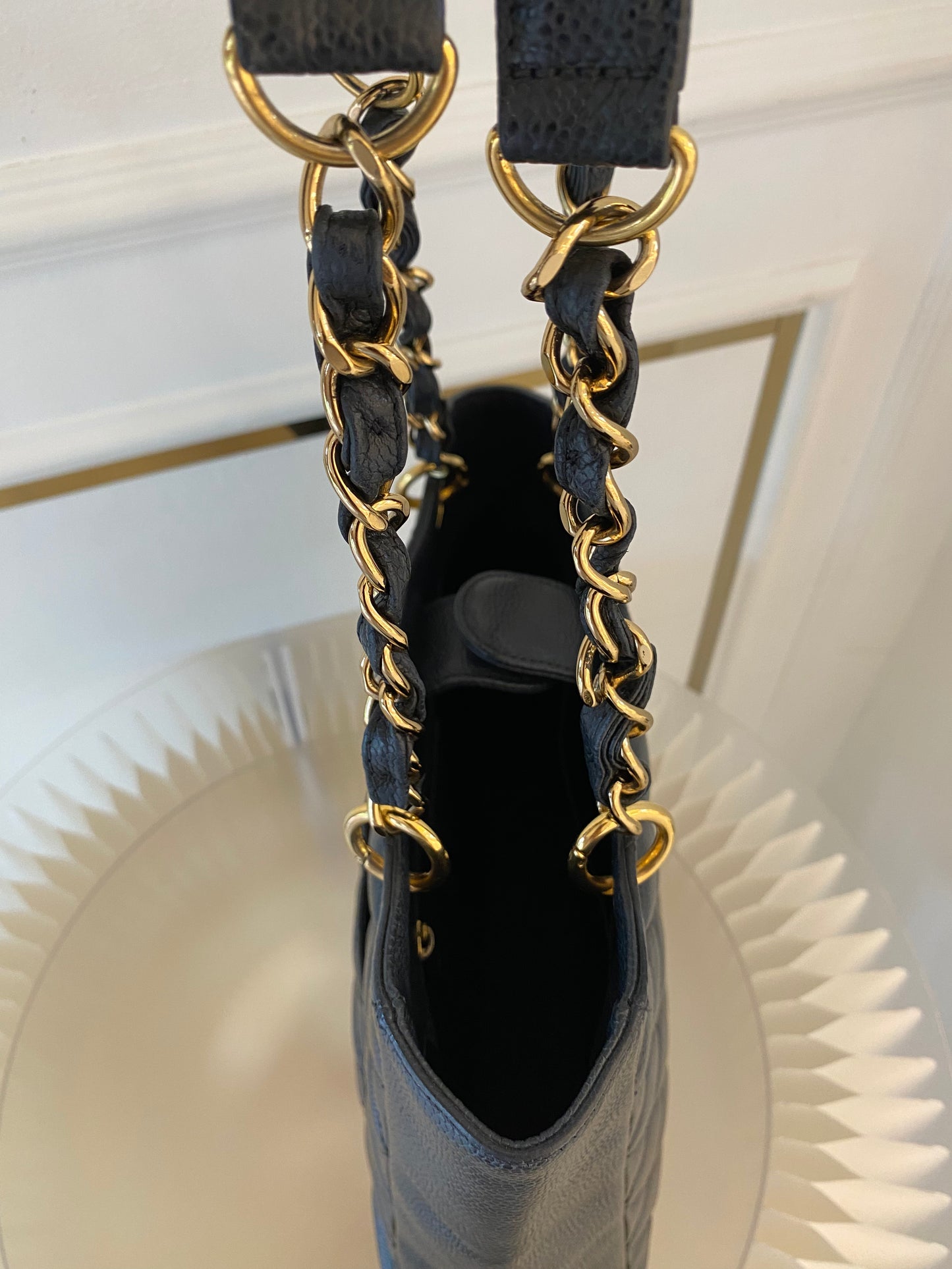 CHANEL Petite Shopping Tote Black Quilted Caviar