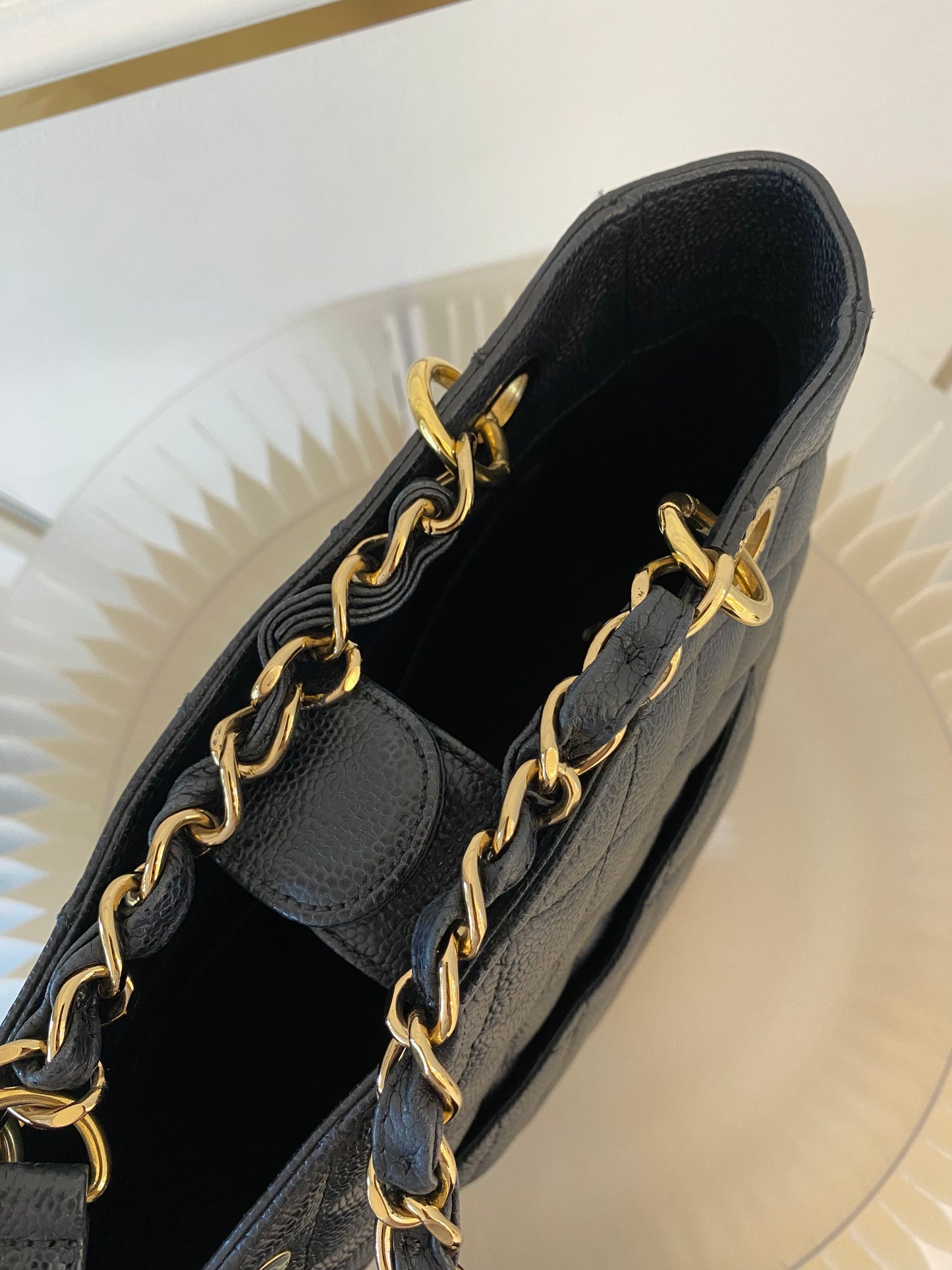 CHANEL Petite Shopping Tote Black Quilted Caviar