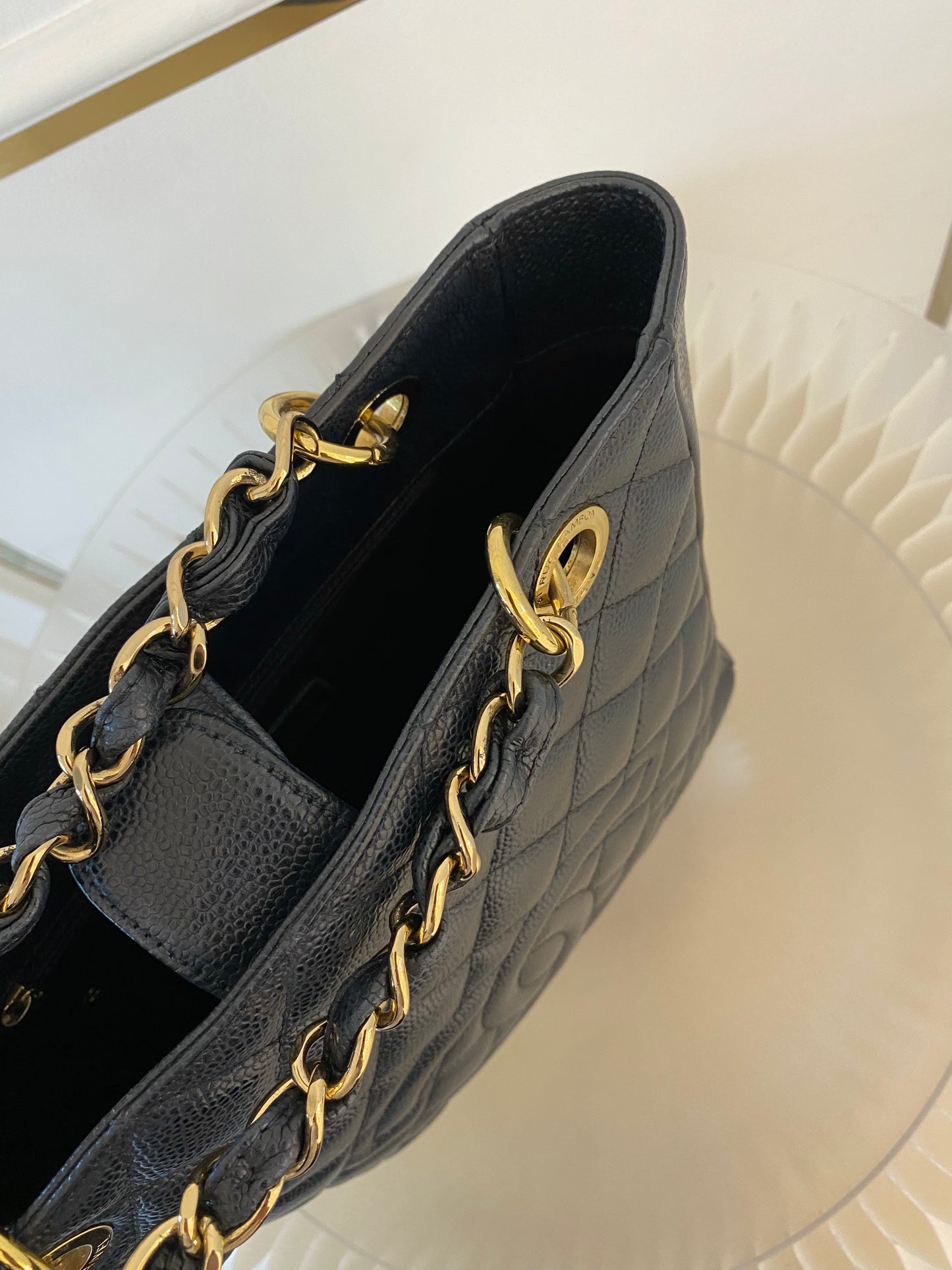 CHANEL Petite Shopping Tote Black Quilted Caviar