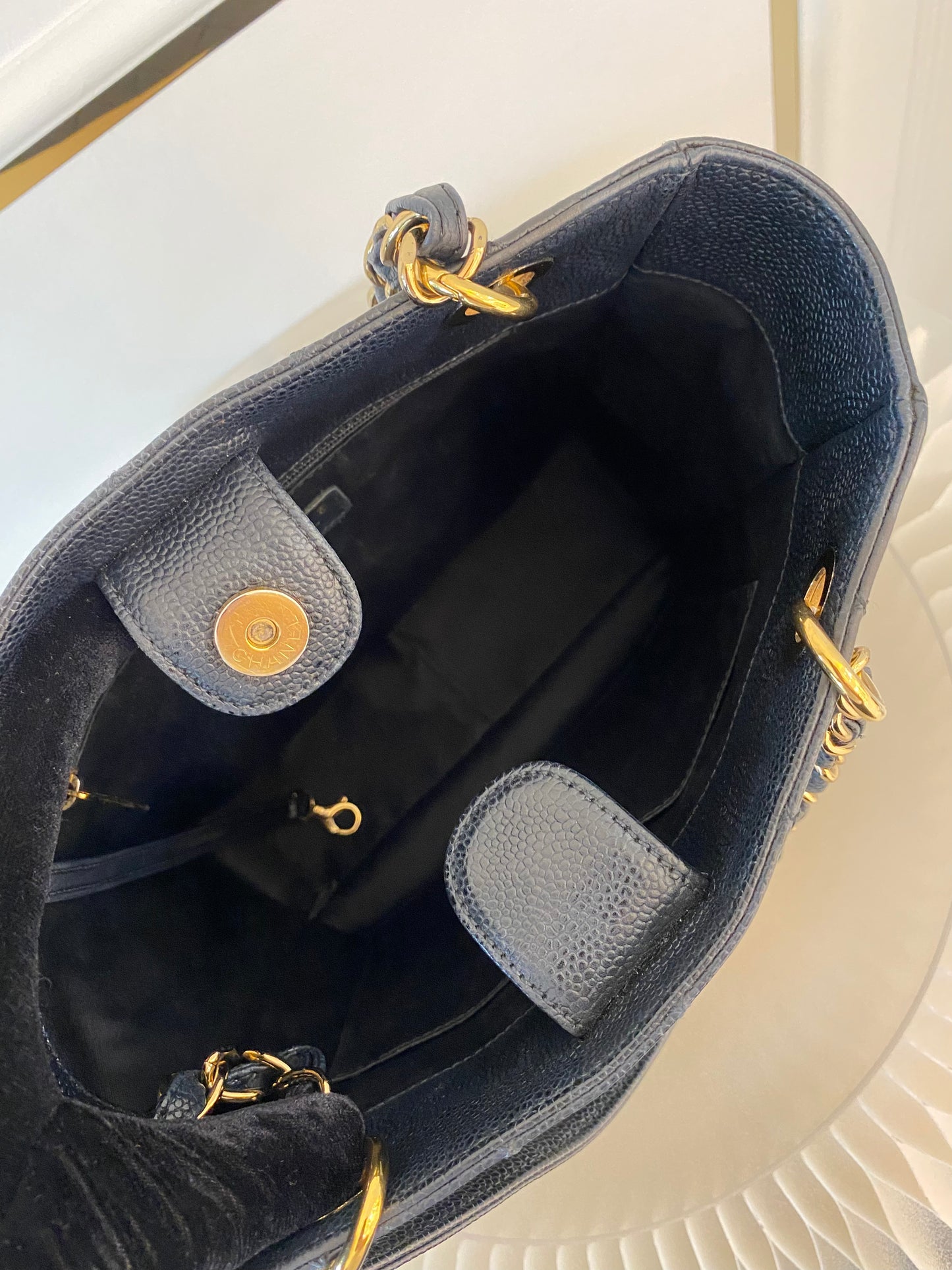 CHANEL Petite Shopping Tote Black Quilted Caviar