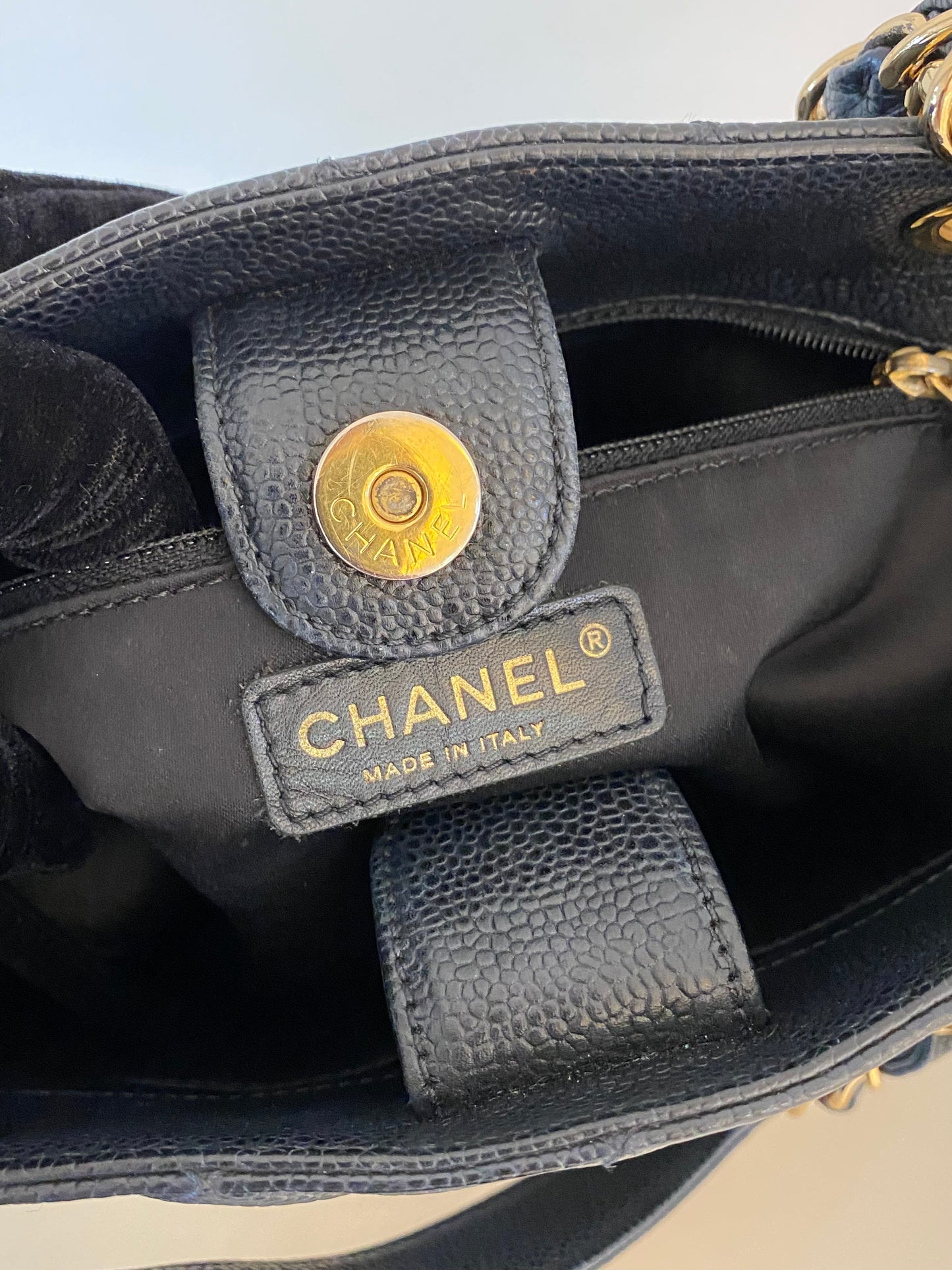 CHANEL Petite Shopping Tote Black Quilted Caviar