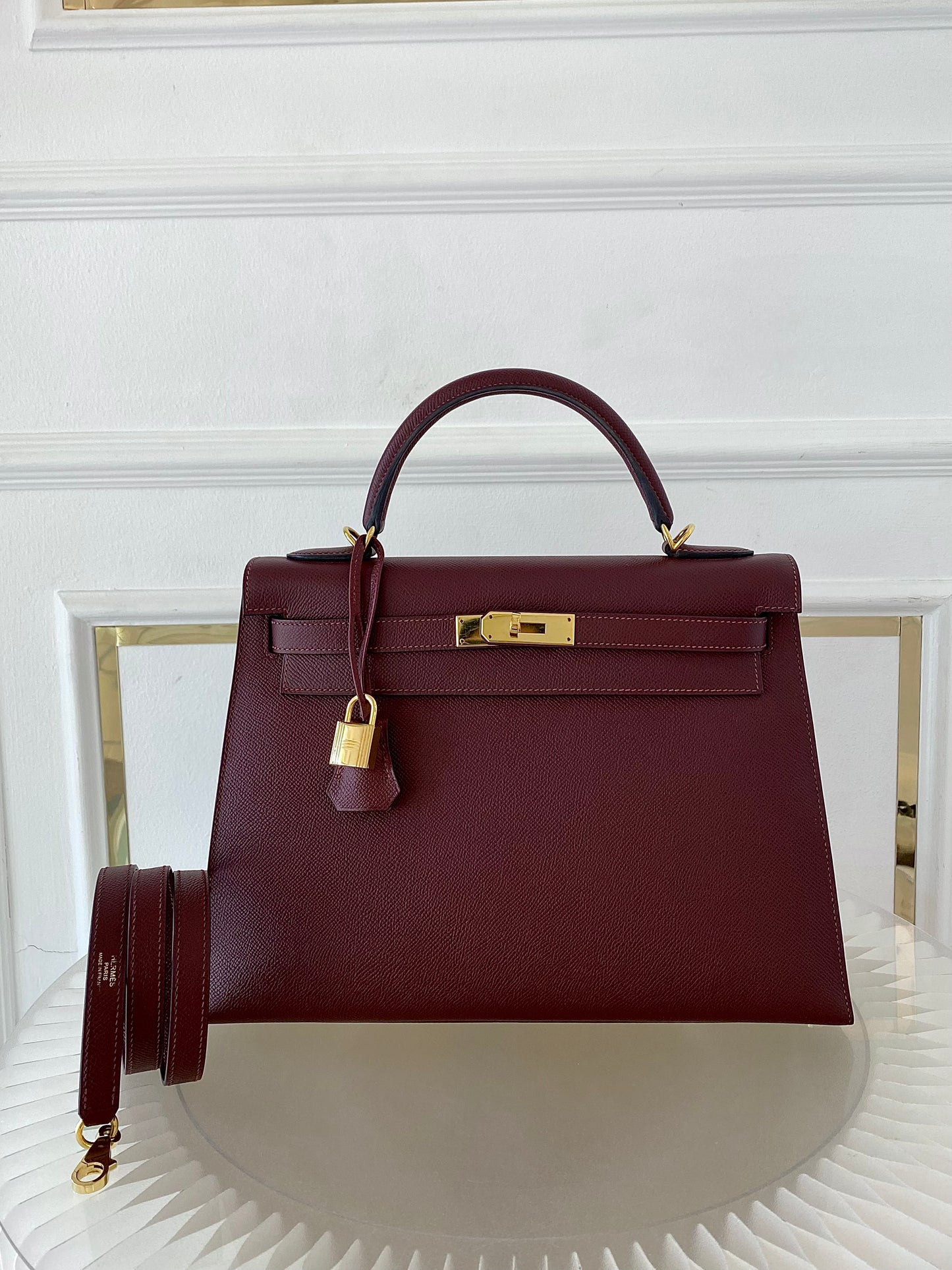 HERMES Kelly 32 Bordeaux Epsom Sellier GHW