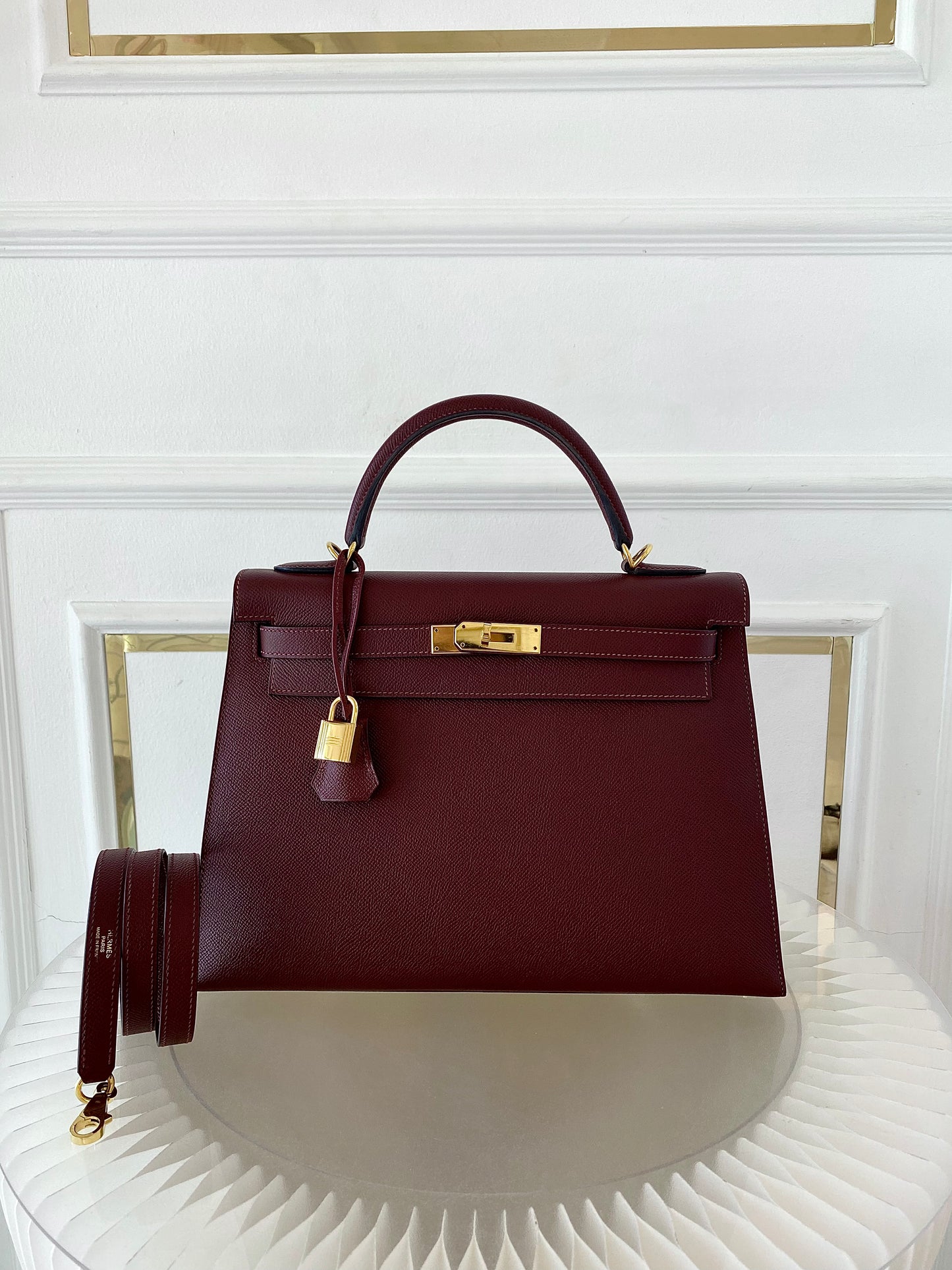 HERMES Kelly 32 Bordeaux Epsom Sellier GHW