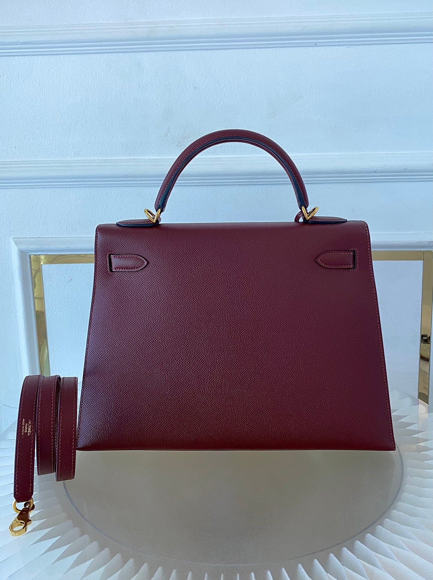 HERMES Kelly 32 Bordeaux Epsom Sellier GHW