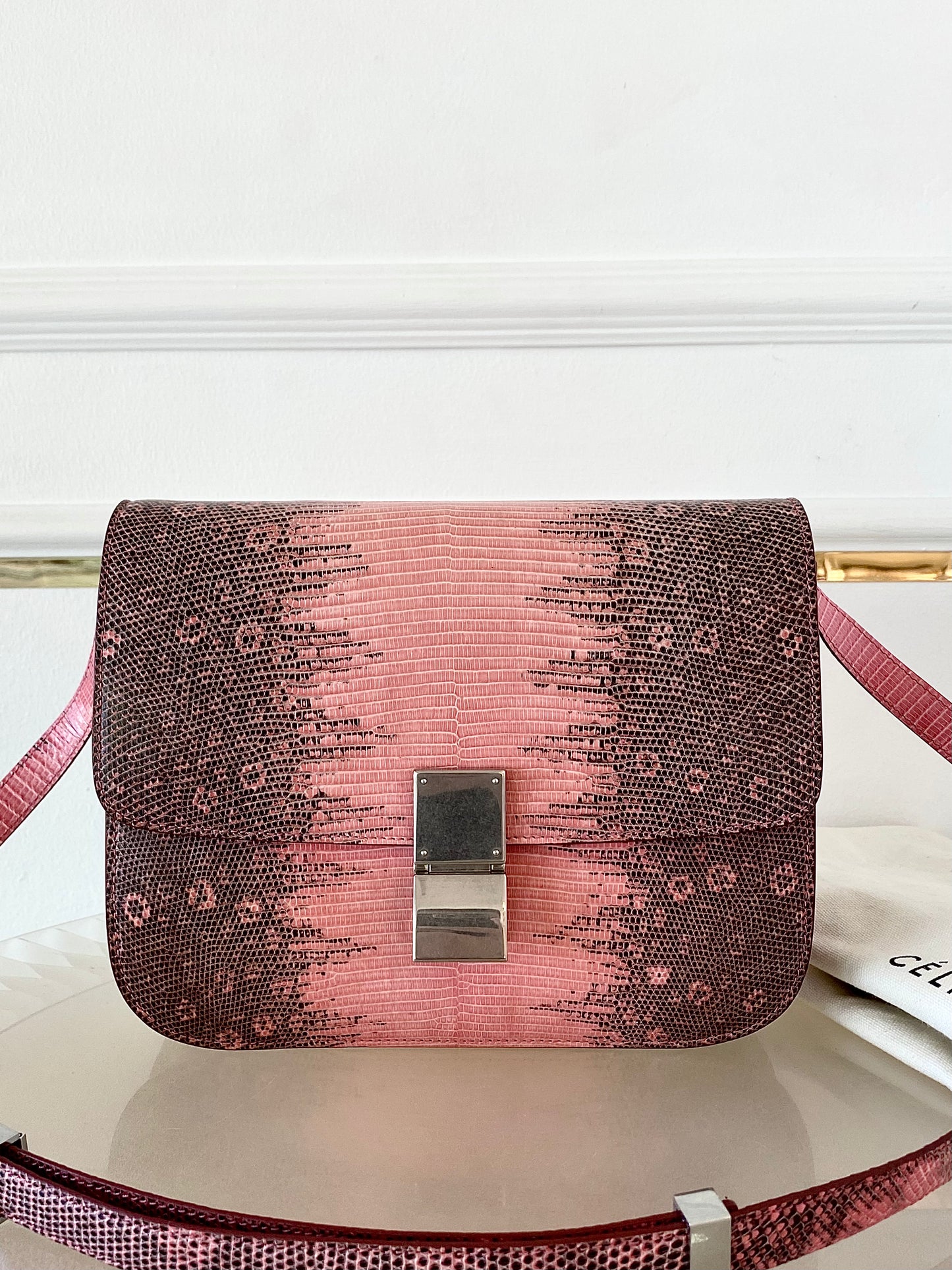 CELINE Medium Classic Box Pink/Grey Lizard Bag