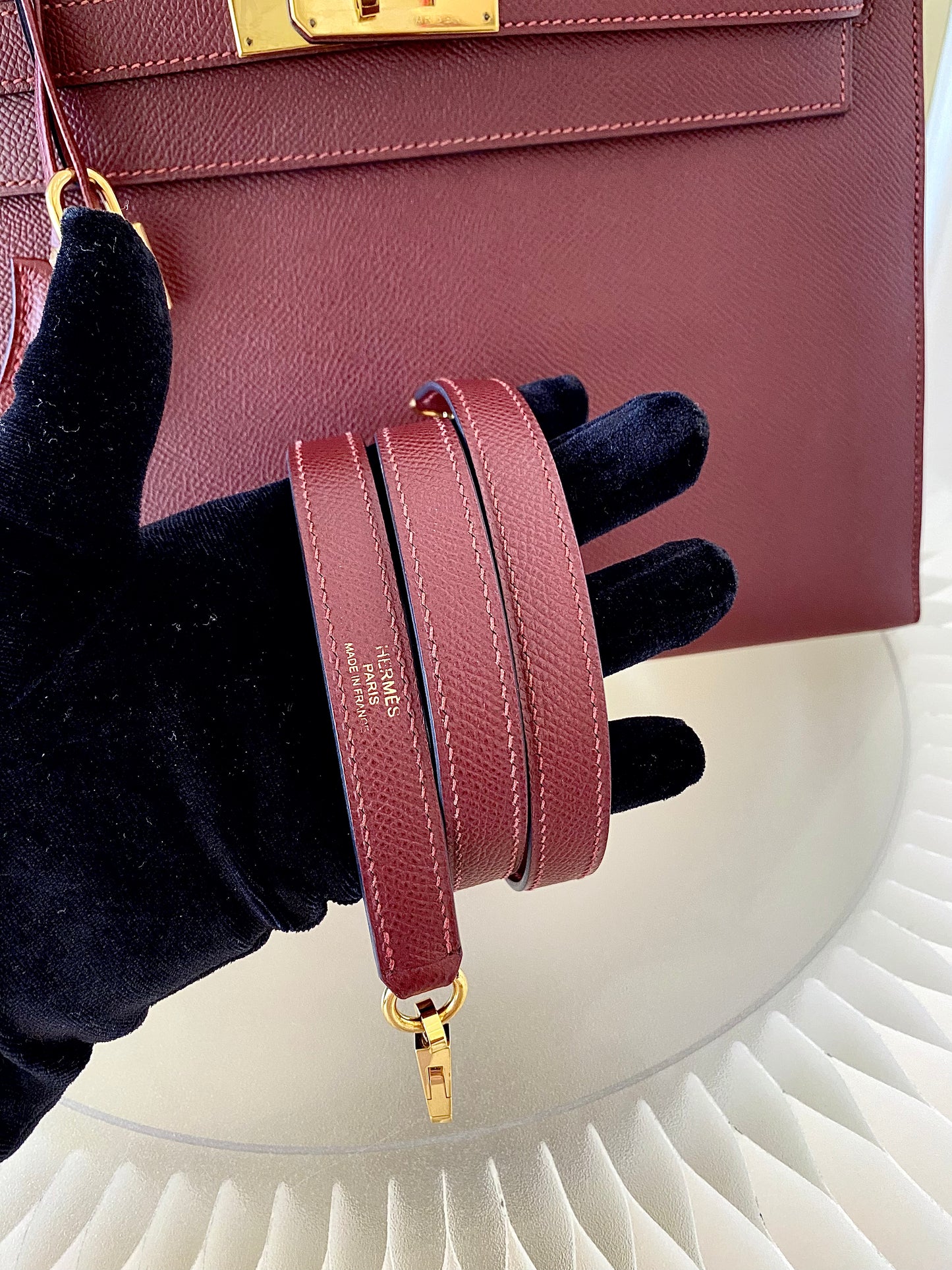 HERMES Kelly 32 Bordeaux Epsom Sellier GHW