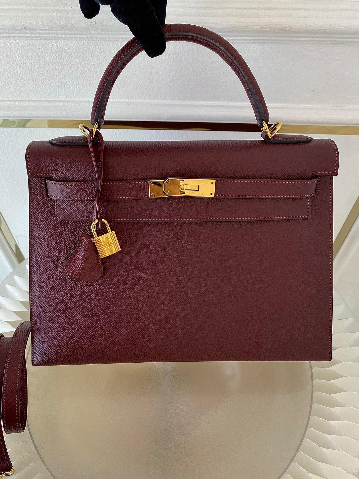 HERMES Kelly 32 Bordeaux Epsom Sellier GHW
