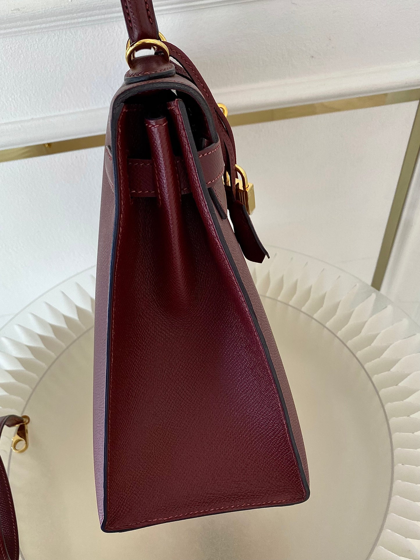 HERMES Kelly 32 Bordeaux Epsom Sellier GHW