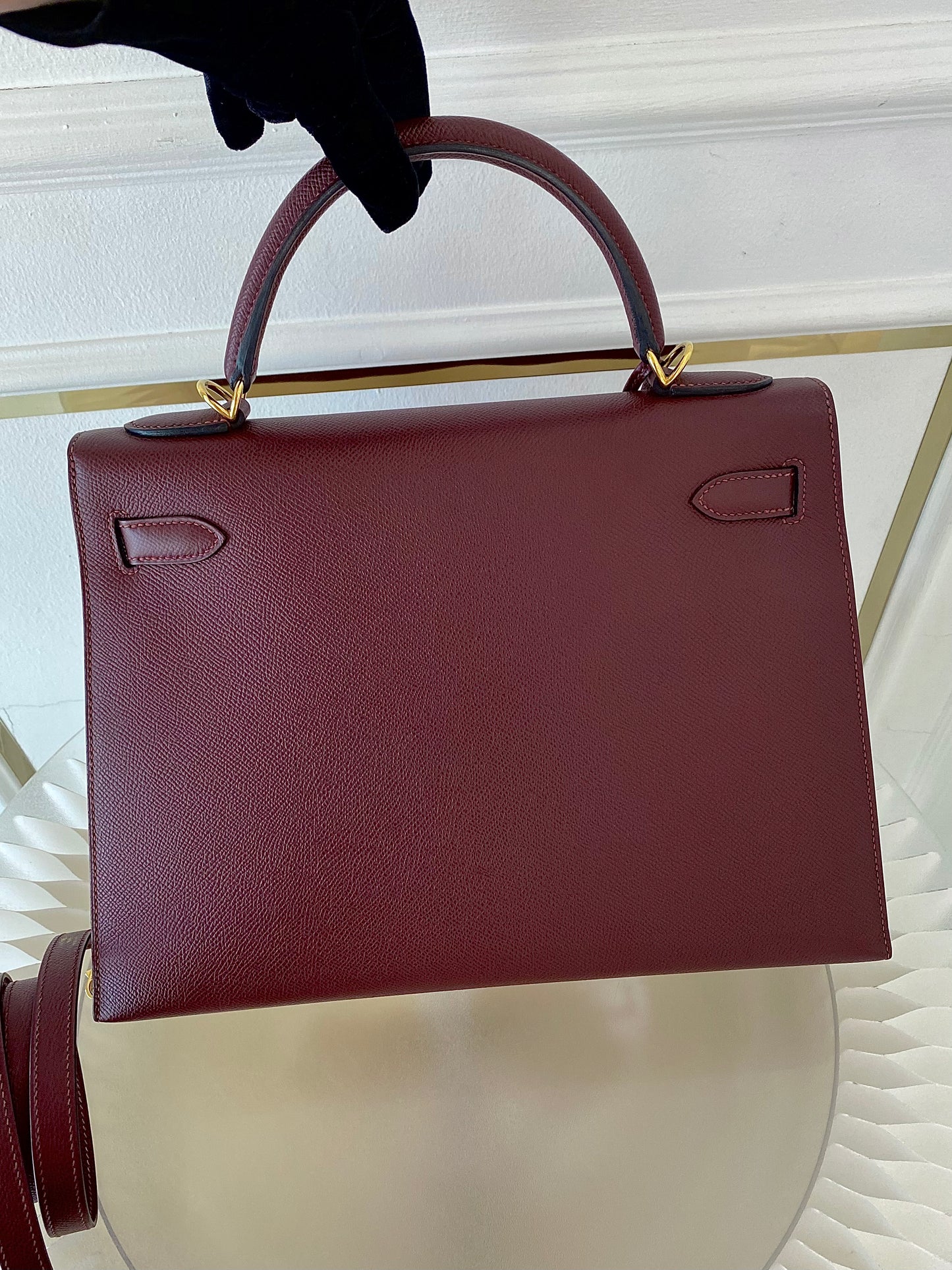 HERMES Kelly 32 Bordeaux Epsom Sellier GHW