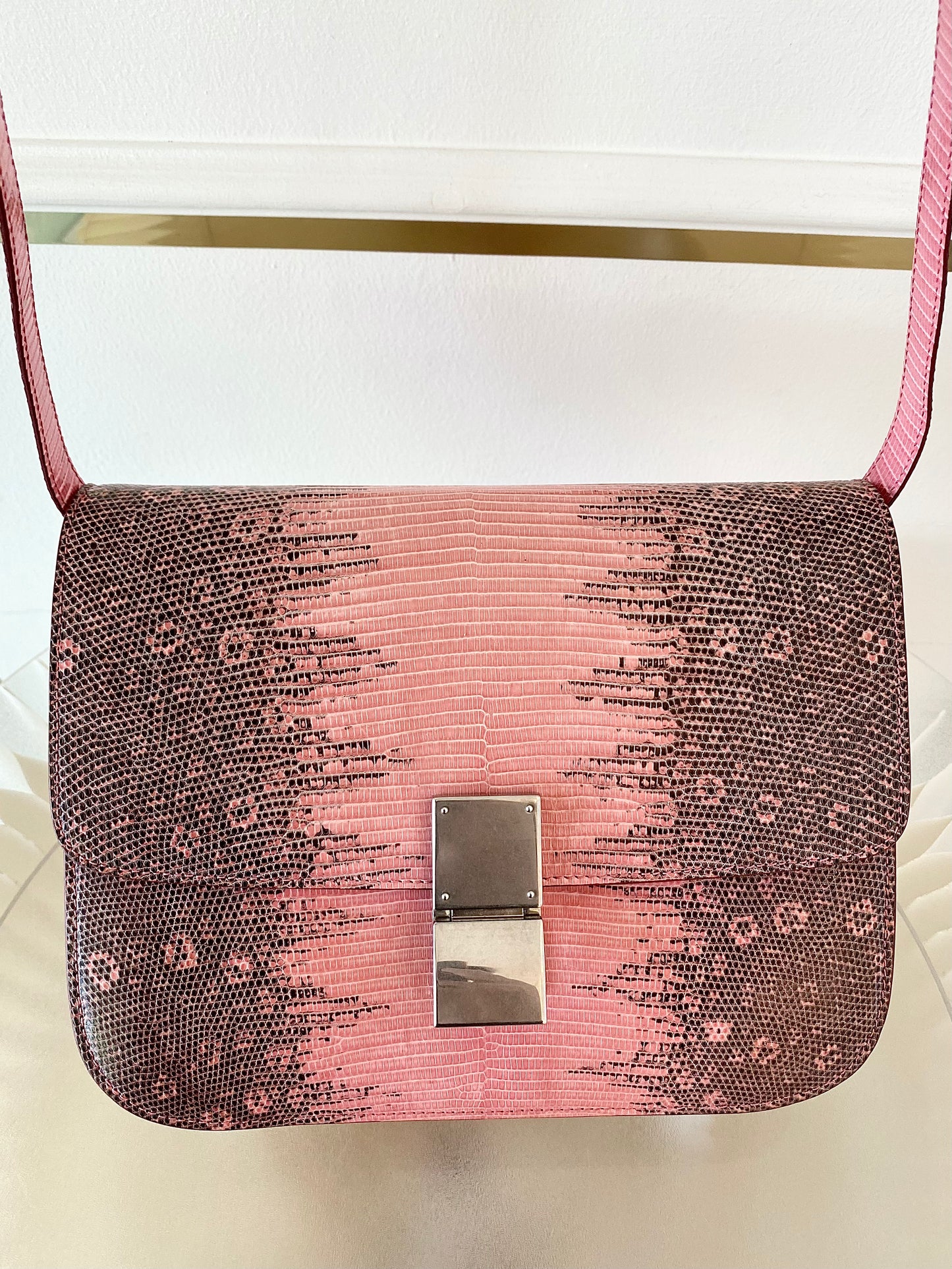 CELINE Medium Classic Box Pink/Grey Lizard Bag